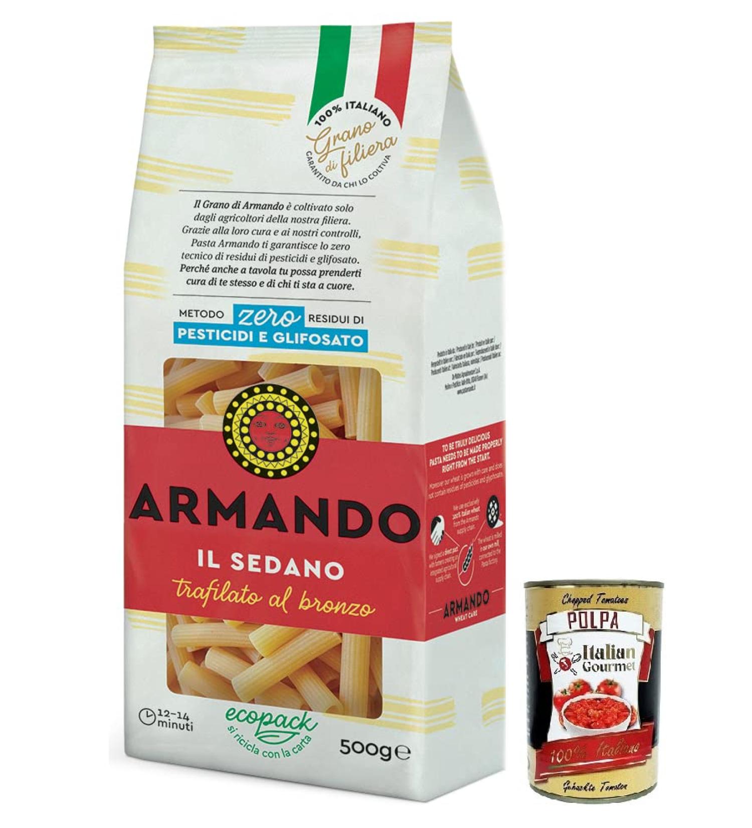  Italian Gourmet E.R. Armando Il Sedano Bronzed Pasta 100% Italian Pasta 500g + Tomato Pulp Italian Gourmet Tomato Pulp 400g Box - Buy Online on GoSupps.com