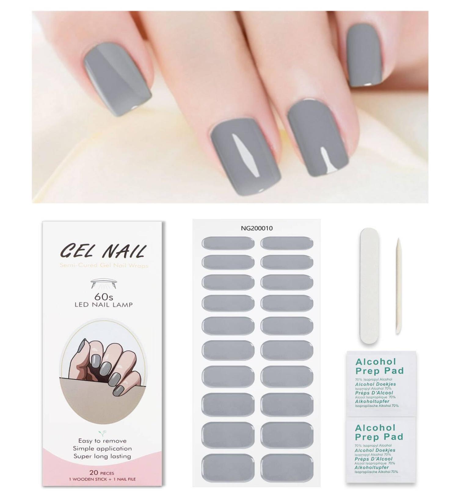 Grey Gel Nail Strips KALEFUL Semi Cured Gel Nail Stickers Nail Art Decoration Design Supplies - Buy Online on GoSupps.com