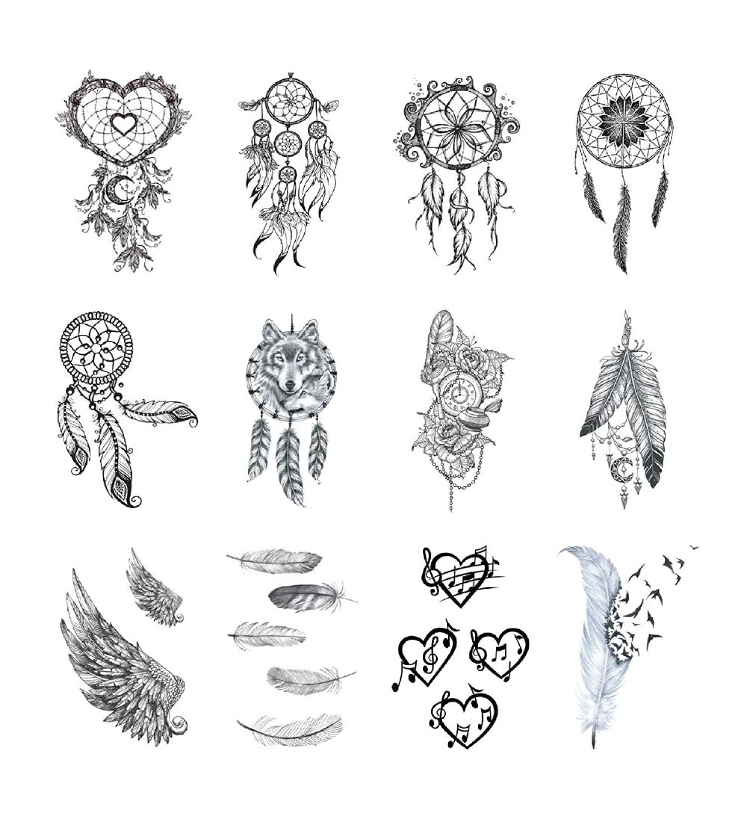 SanerLian Dream Catcher Temporary Tattoo Sticker Set of 12 (SF134) | Feather Wings Design | Waterproof | Shoulder Back Arm Hand | Men Women Adult | 10.5X6cm - Buy Online on GoSupps.com
