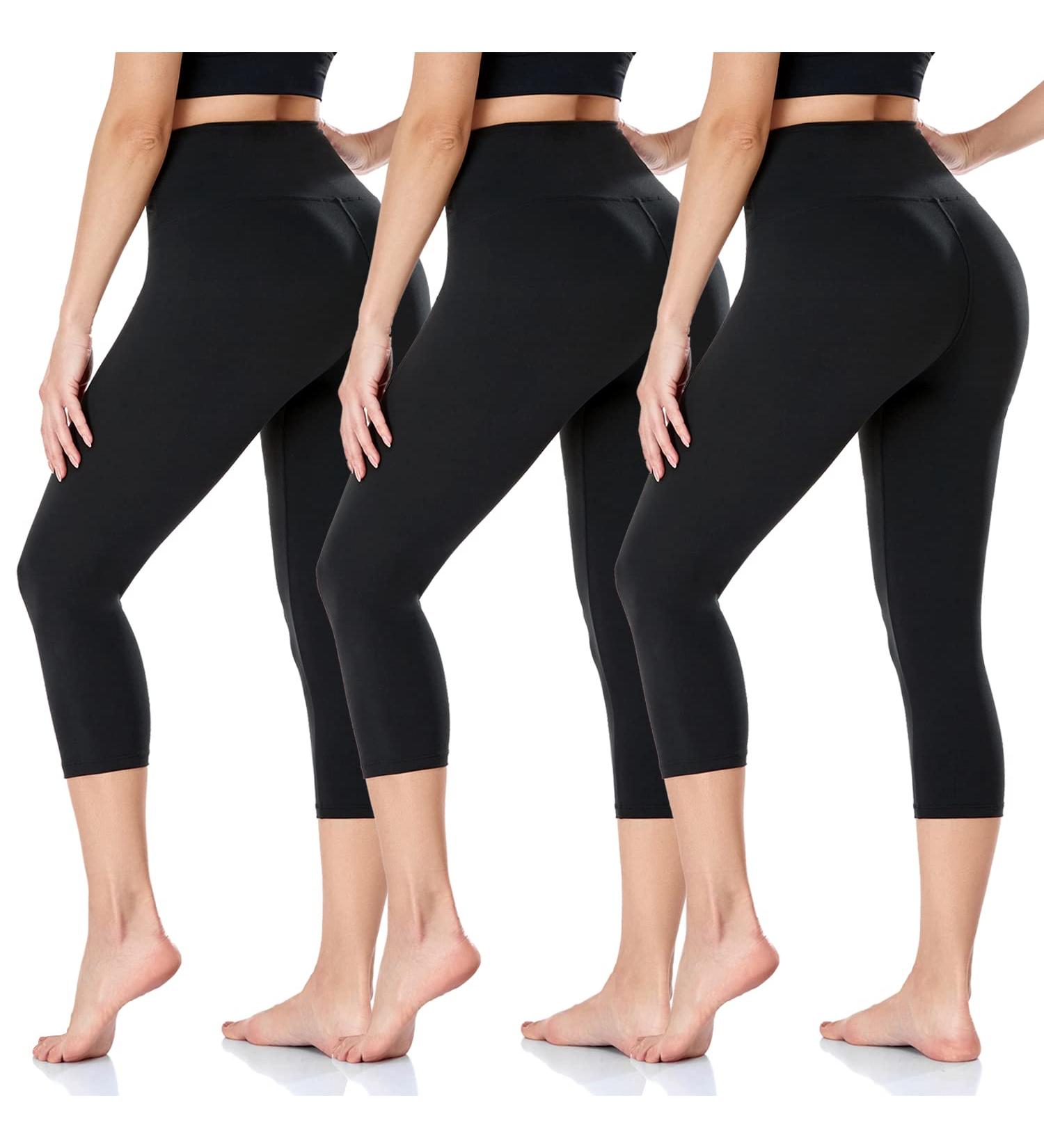 ActinPut Women's 3/4 Capri Leggings - High Waist Black Sport Yoga Pants | Elastic Opaque Running Pants in Big Sizes B-L/XL - Buy Online on GoSupps.com