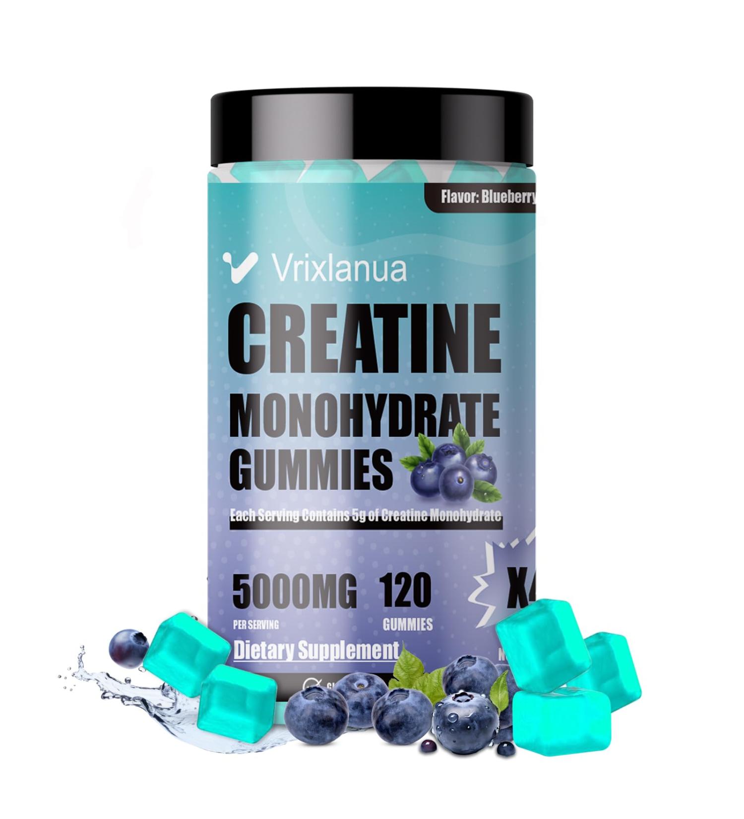 Creatine Monohydrate Gummies for Men & Women - 5g Pure Creatine Monohydrate for Enhanced Muscle Growth Strength - Vegan Sugar-Free Low-Calorie - Blueberry Flavor - 120 Count (Blueberry) - Buy Online on GoSupps.com