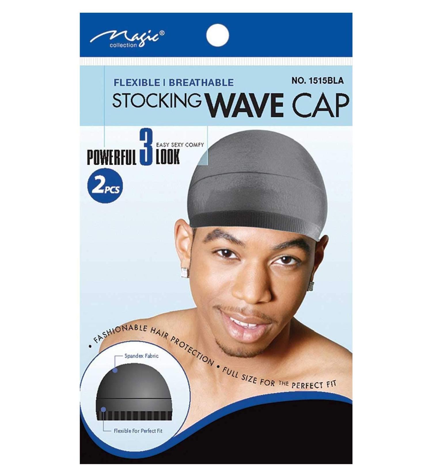 Magic Stocking Wave Cap Pack 2 Caps Black Hair Du Rag Spandex fabric flexible breathable one size comfortable wig hair extensions wig cap stays on your head