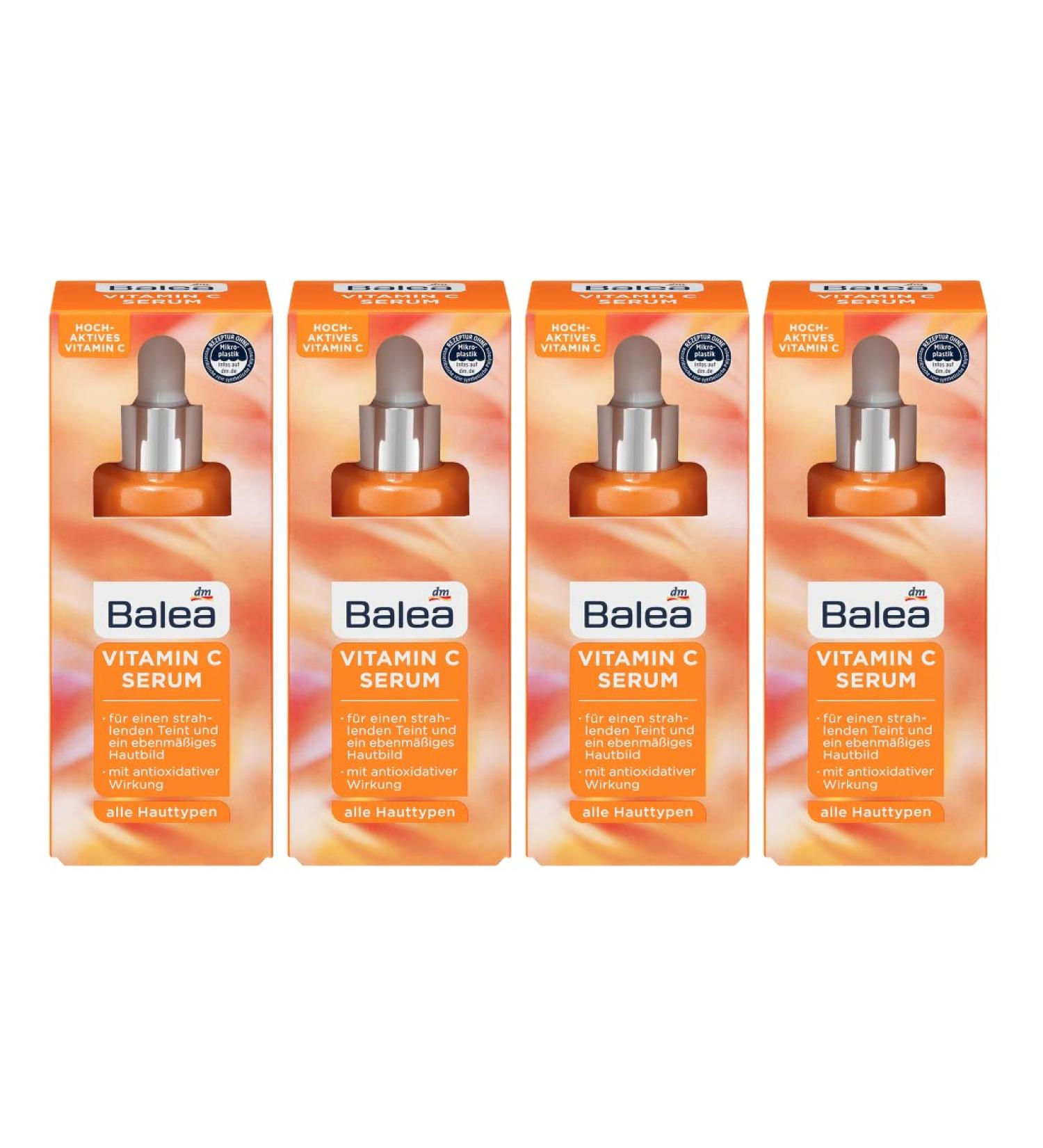 Balea VITAMIN C Serum for an even complexion and a radiant complexion with antioxidant effect - Pack of 4 (4 x 30 ml) - 120 ml - Buy Online on GoSupps.com