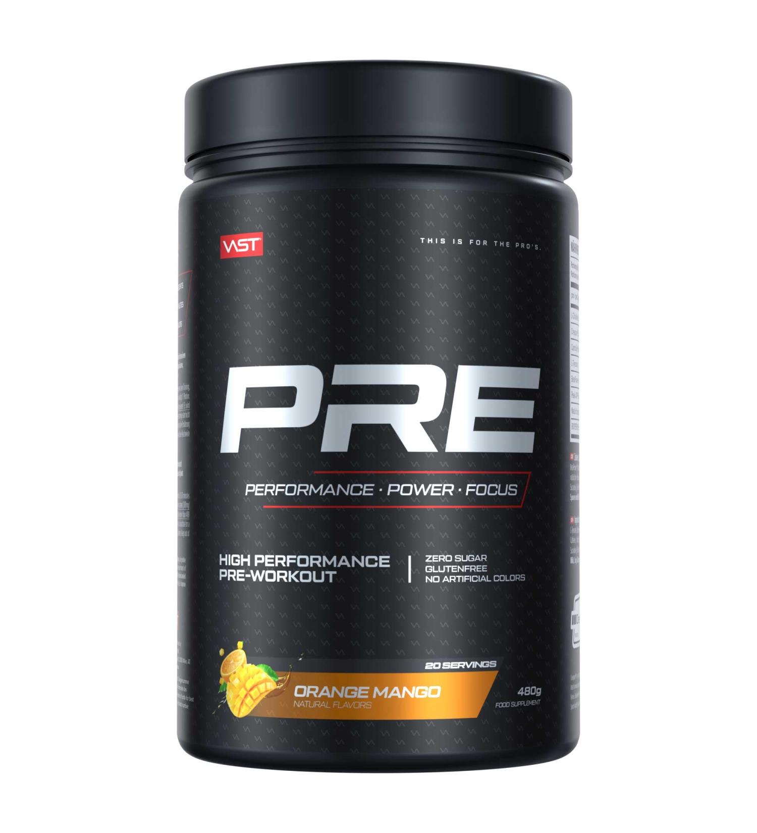 VAST PROWOWUT - Performance Pre Workout Booster | Vegan Sugar-free Carnosyn Creapure | 20 Portions Made in Germany - Orange Mango - Buy Online on GoSupps.com