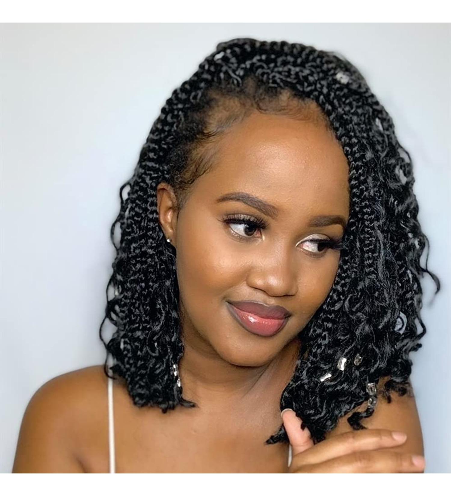 Niseyo 12 Inch Curly Ends Goddess Box Braids Crochet Hair 8 Pack - 1B Color for Black Women - Buy Online on GoSupps.com