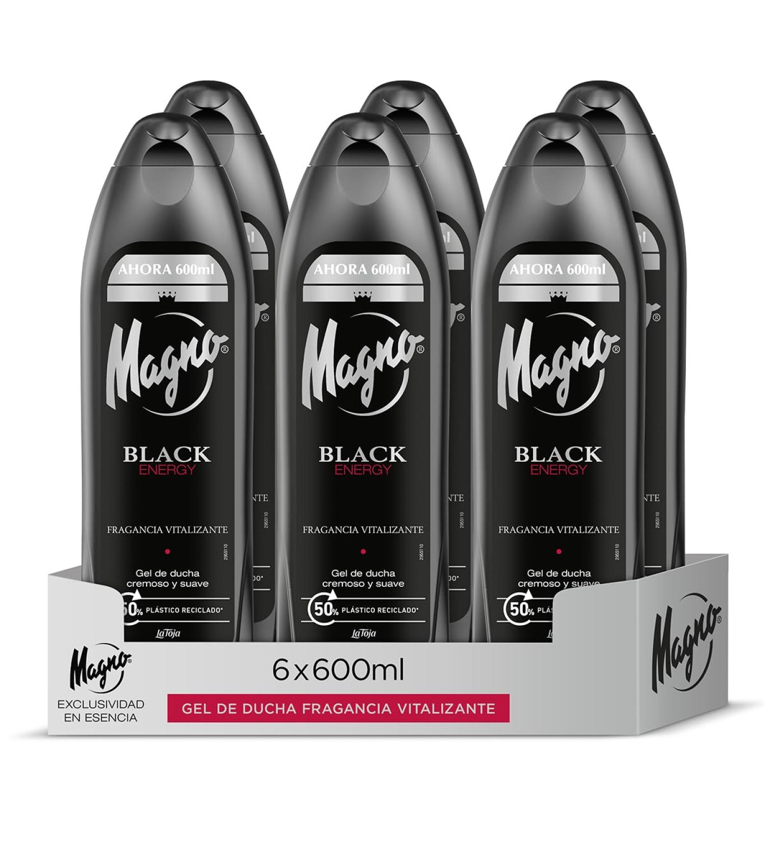  Magno Magno - Black Energy Shower Gel - Pack of 6 x 600ml (3600ml) - Energizing fragrance with citrus notes - Buy Online on GoSupps.com