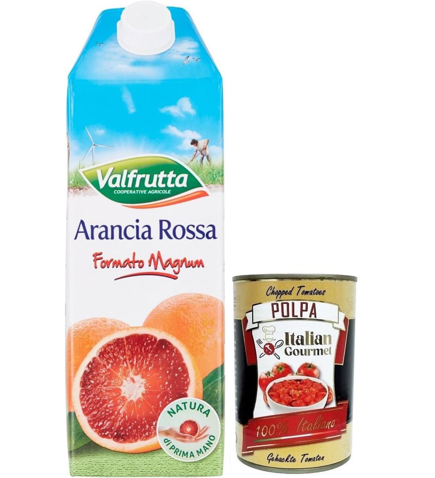  Italian Gourmet E.R. Valfrutta Blood Orange Juice Refreshing Drink Alcohol-free Juice Flavored with Blood Orange 1500 ml + Italian Gourmet Tomato Pulp Box 400 g - Buy Online on GoSupps.com