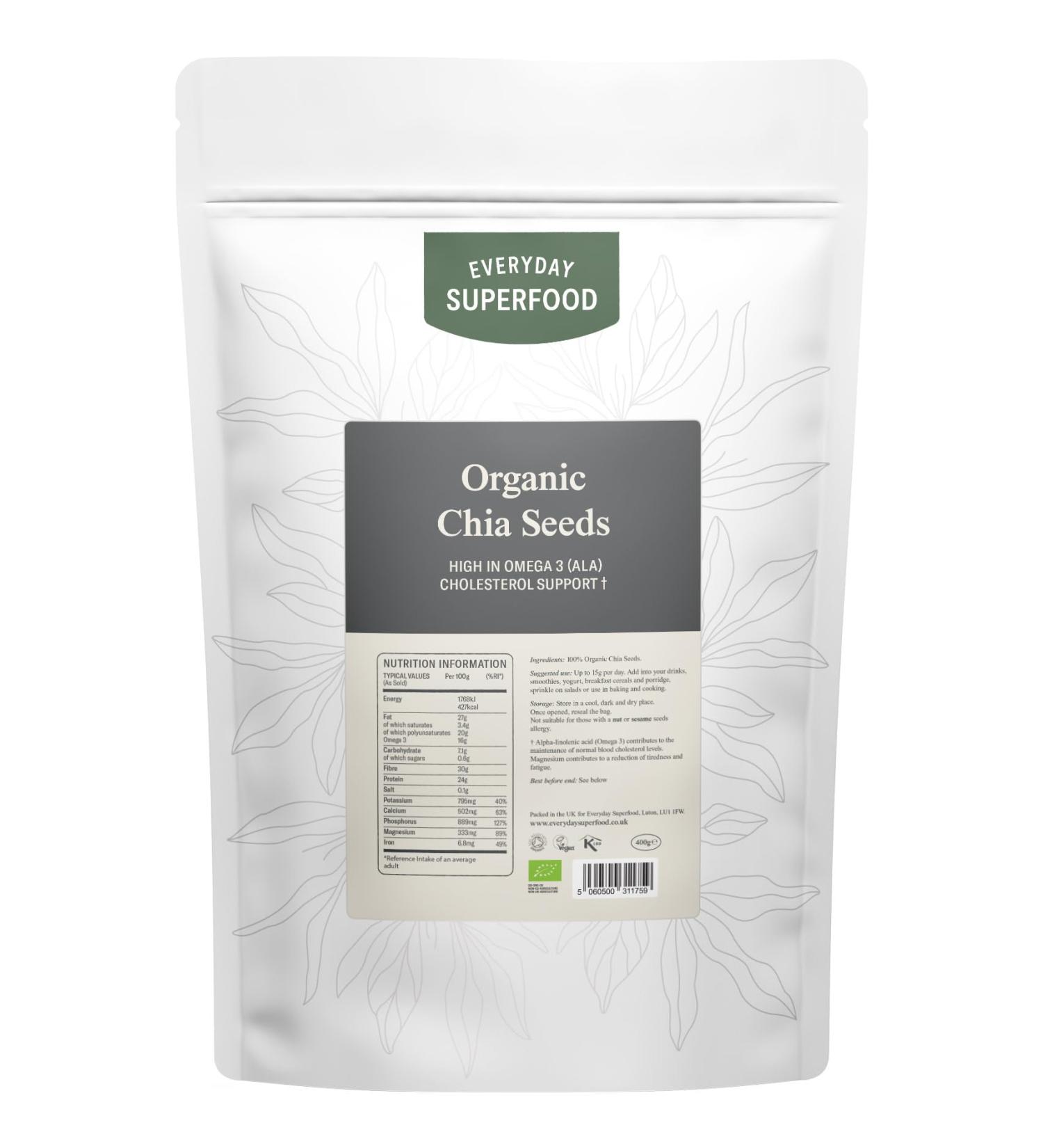 Premium 400g Organic Black Chia Seeds - Certified Vegan & Kosher | Raw Natural Chia Seeds - Buy Online on GoSupps.com