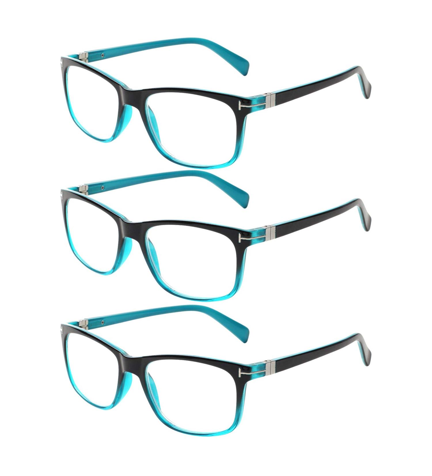 Kerecsen 3 Pack Women's Reading Glasses - High-Quality Rectangular Design with Feather Hinges (0.75 3 Blue) - Comfortable Reading Aid - Buy Online on GoSupps.com