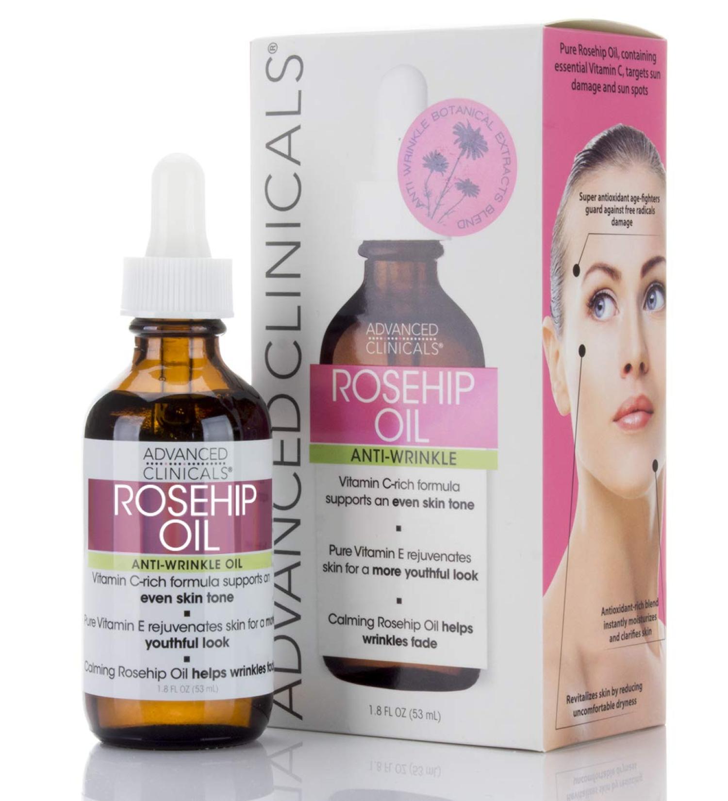 Advanced Clinicals Rosehip Oil Anti-Wrinkle Face Oil with Vitamin C & E - 1.8oz for Sun Damage - Buy Online on GoSupps.com
