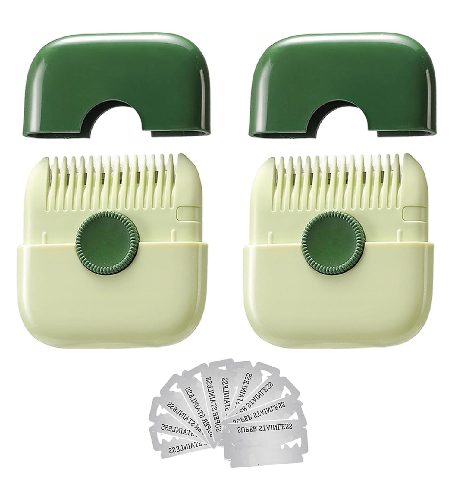 Trimpocket Hair Trimmer & Comb for Kids & Women | 2-in-1 Bangs Trimmer with Replaceable Blades | Dual-Side Split Ends Trimmer | Green | 2 Pcs + 10 Blades - Buy Online on GoSupps.com