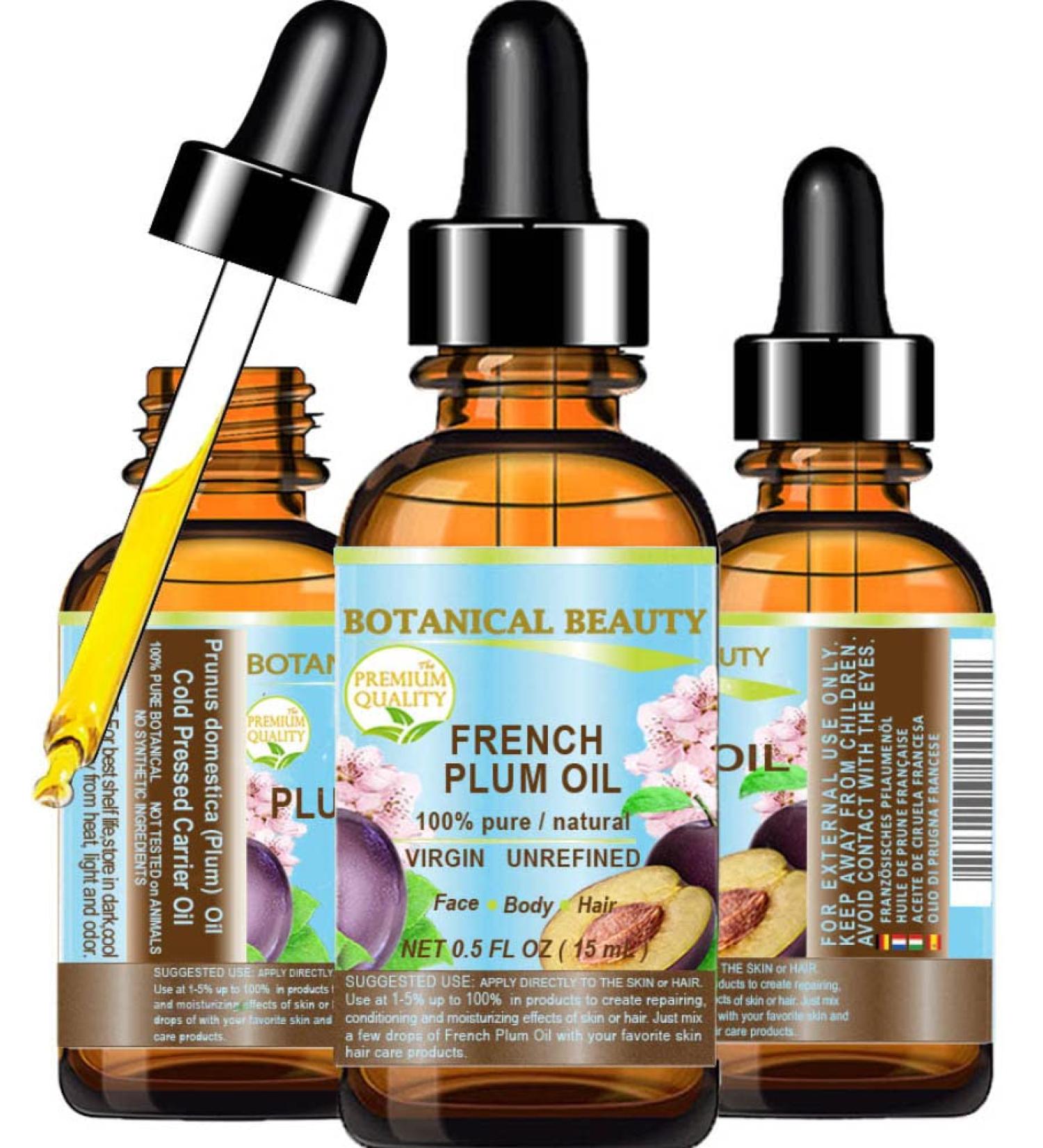 100% Pure Plum Oil - French Cold Pressed Carrier Oil for Face, Hair & Body - 0.5 Fl Oz - Unrefined & Undiluted - Buy Online on GoSupps.com