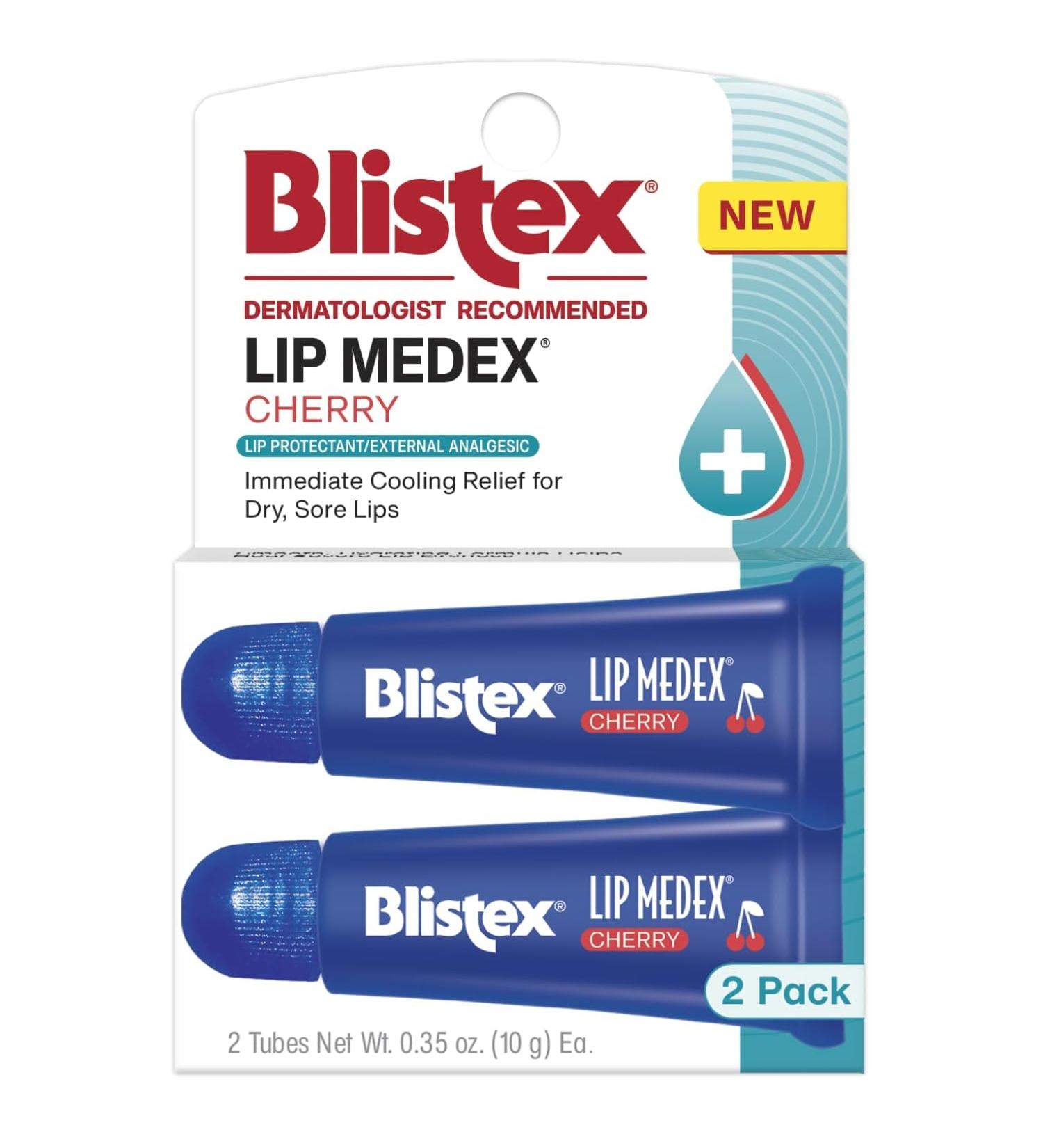Blistex Cherry Lip Medex 0.35 oz Each Advanced Hydration Medicated Relief with Cooling Soothes and Protects Restores Healthy Moisture Balance to Lips 2 Count 1 Pack 2 Count (Pack of 1) - Buy Online on GoSupps.com