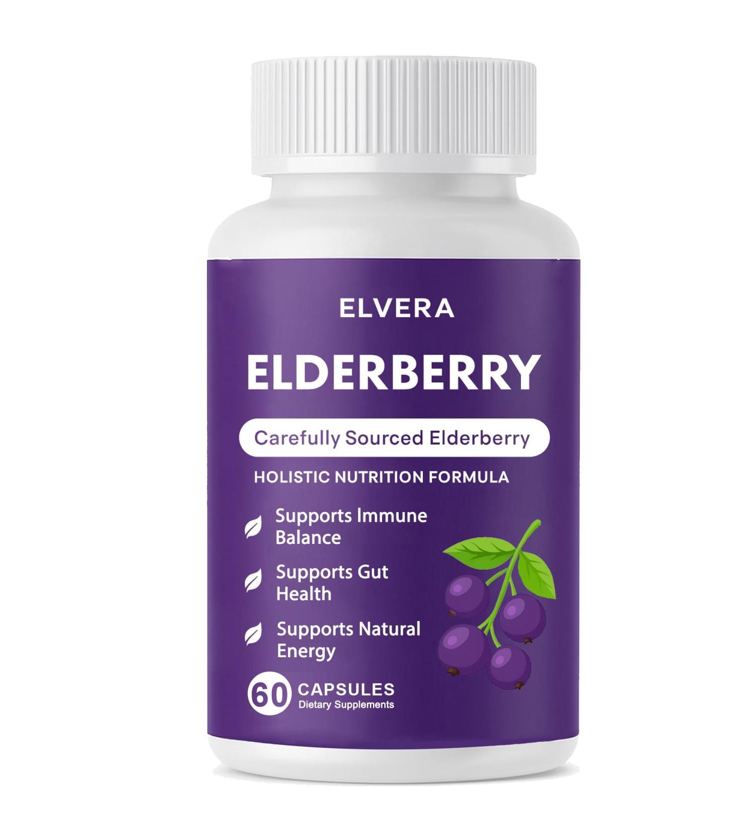 ELVERA Elderberry Gut Support Complex Organic Black Elderberry Capsules with Zinc & Vitamin C for Digestive Balance Immune Support (1) - Buy Online on GoSupps.com