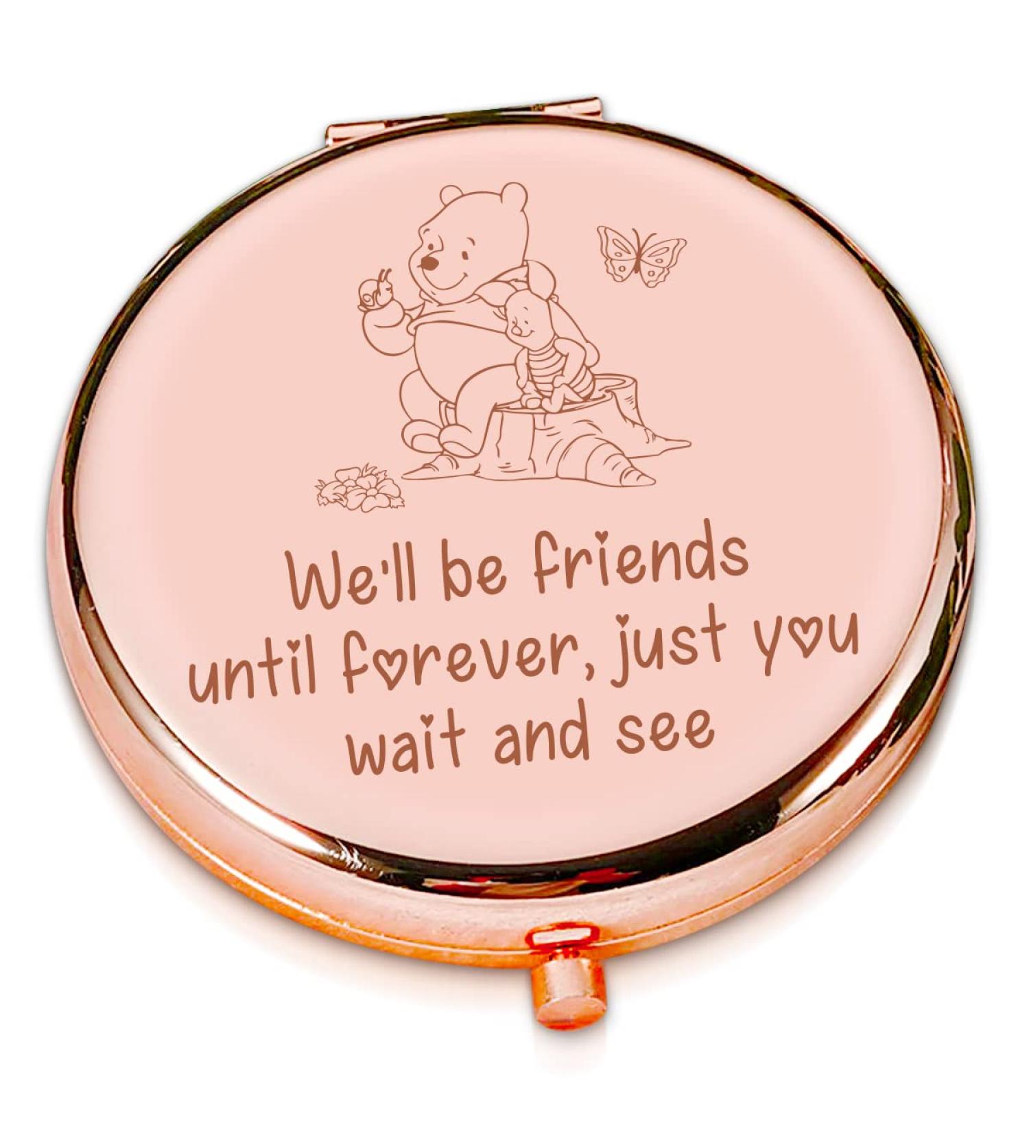 LRUIOMVE Funny Rose Gold Engraved Travel Makeup Mirror - Ideal Gift for Women, Friends, Sisters - Compact Pocket Cosmetic Mirror - Buy Online on GoSupps.com