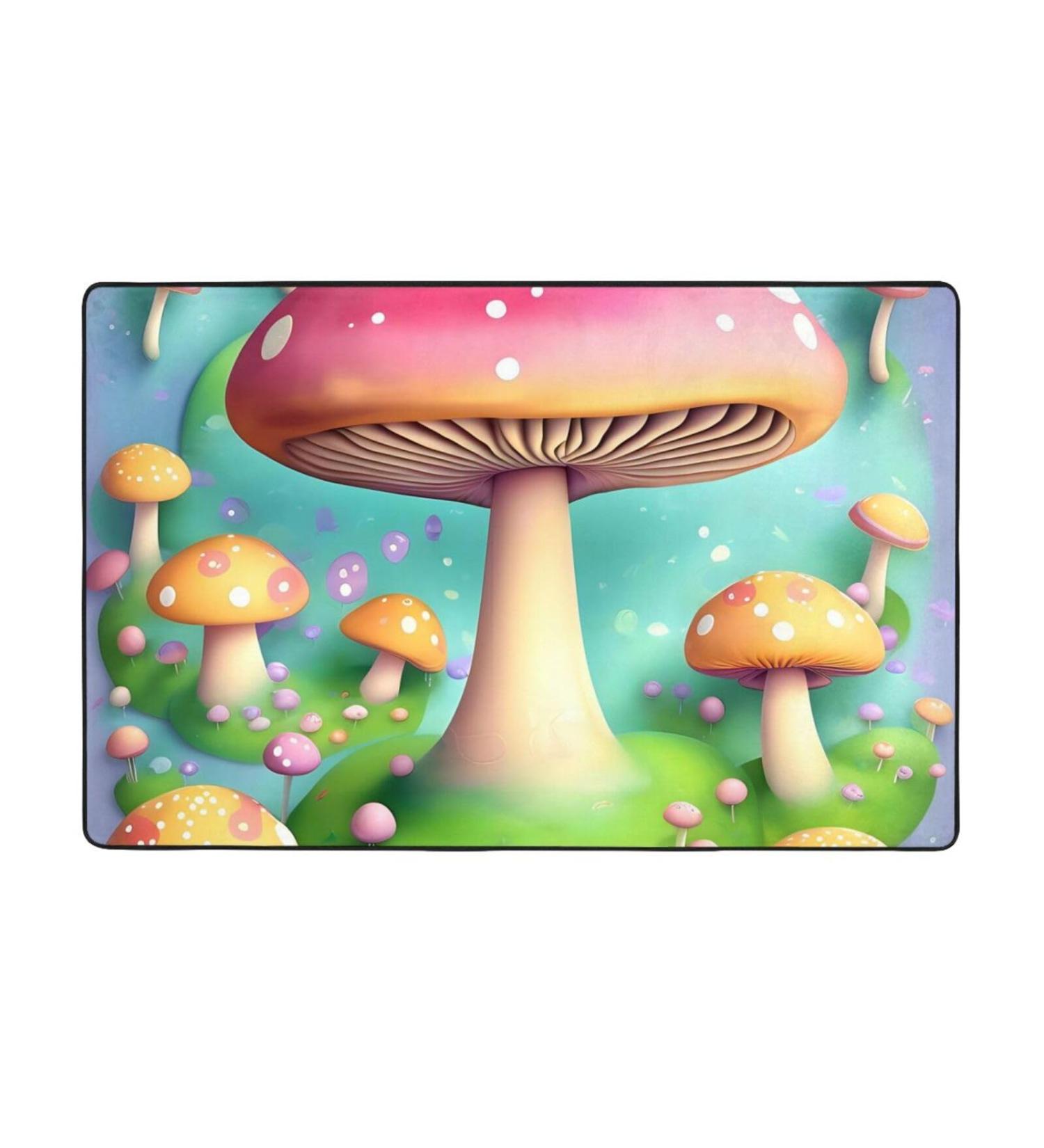 Flannel Carpet Wonderful Little Mushrooms Picture 60 x 39 in Non-Slip Durable Suitable for Living Room and Office Bedroom - Buy Online on GoSupps.com