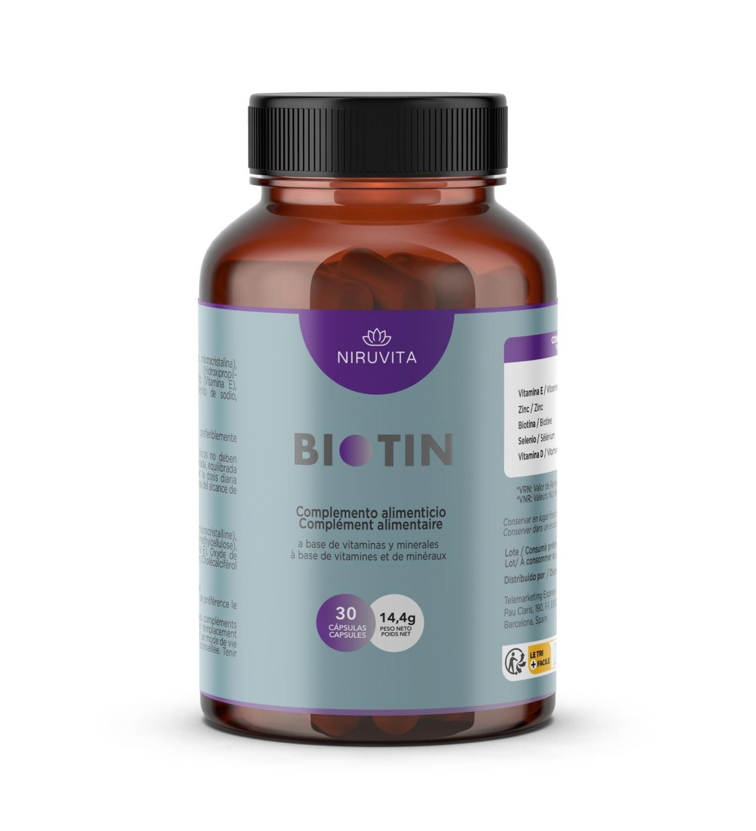 NIRUVITA | BIOTIN | Zinc Selenium Vitamin D Vitamin E | Hair Vitamins | Promotes Hair Growth Strengthens Skin and Nails | No Additives | Vegan | 30 Tablets - Buy Online on GoSupps.com