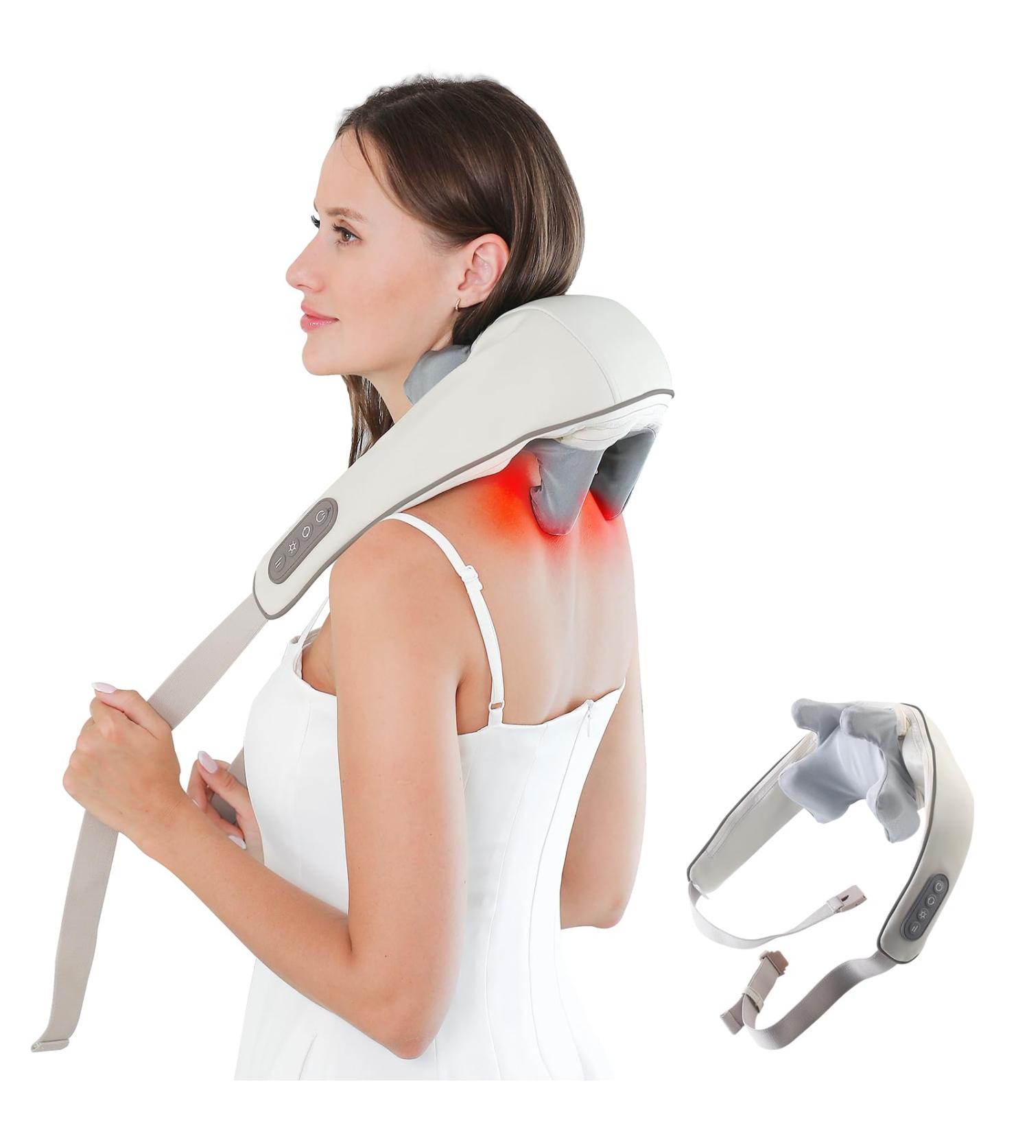 Shiatsu Neck Massage Device with Heat - 5D Deep Tissue Relief for Neck Back & Shoulders - Beige - Buy Online on GoSupps.com