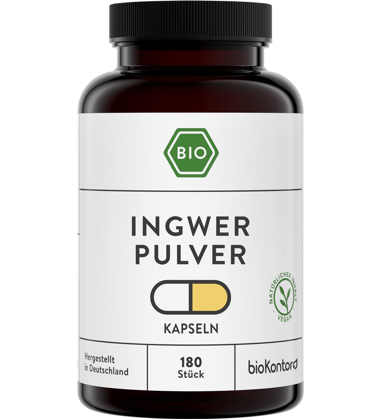 Organic Ginger Capsules - 180 Vegan Capsules | Additive-Free Ginger Powder | Made in Germany | Biocontor - Buy Online on GoSupps.com