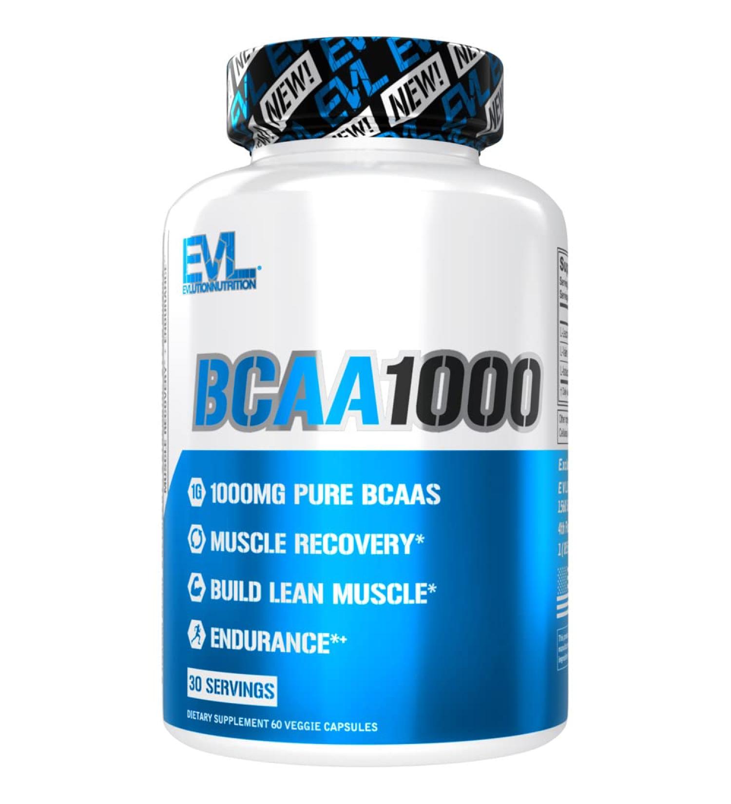 BCAAs Amino Acids for Men - EVL 2:1:1 5g Capsules | Post Workout Recovery & Lean Muscle Builder - BCAA1000 Supplement | 30 Servings - Buy Online on GoSupps.com