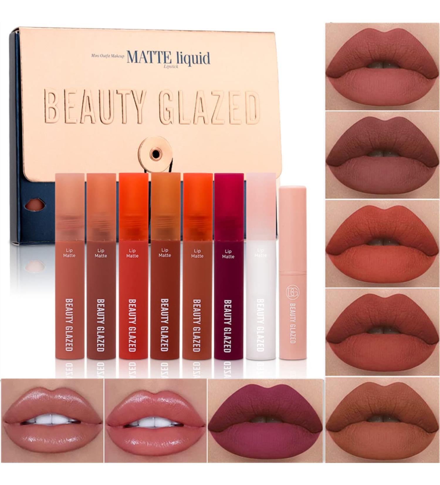 Liquid Lipstick Set - 6 Matt Lipsticks Lip Balm & Oil | Long-Lasting Waterproof Pigmented Nude Lip Makeup Gift Set - Buy Online on GoSupps.com