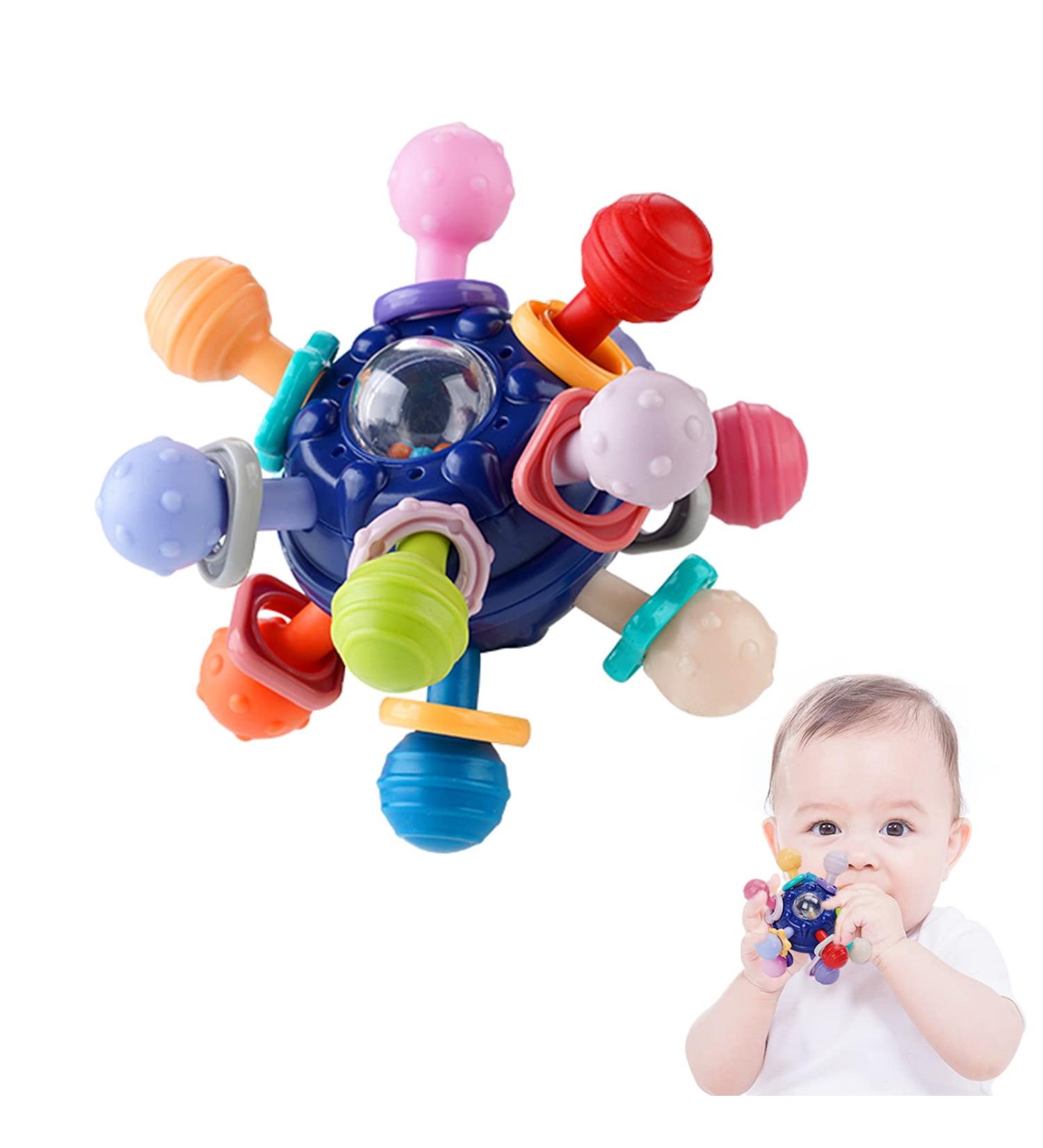 Bite Ring for Babies - Sensorimotor Gripping Ball & Teething Toy | Safe Chewable Rattle for 3-12 Months - Blue - Buy Online on GoSupps.com