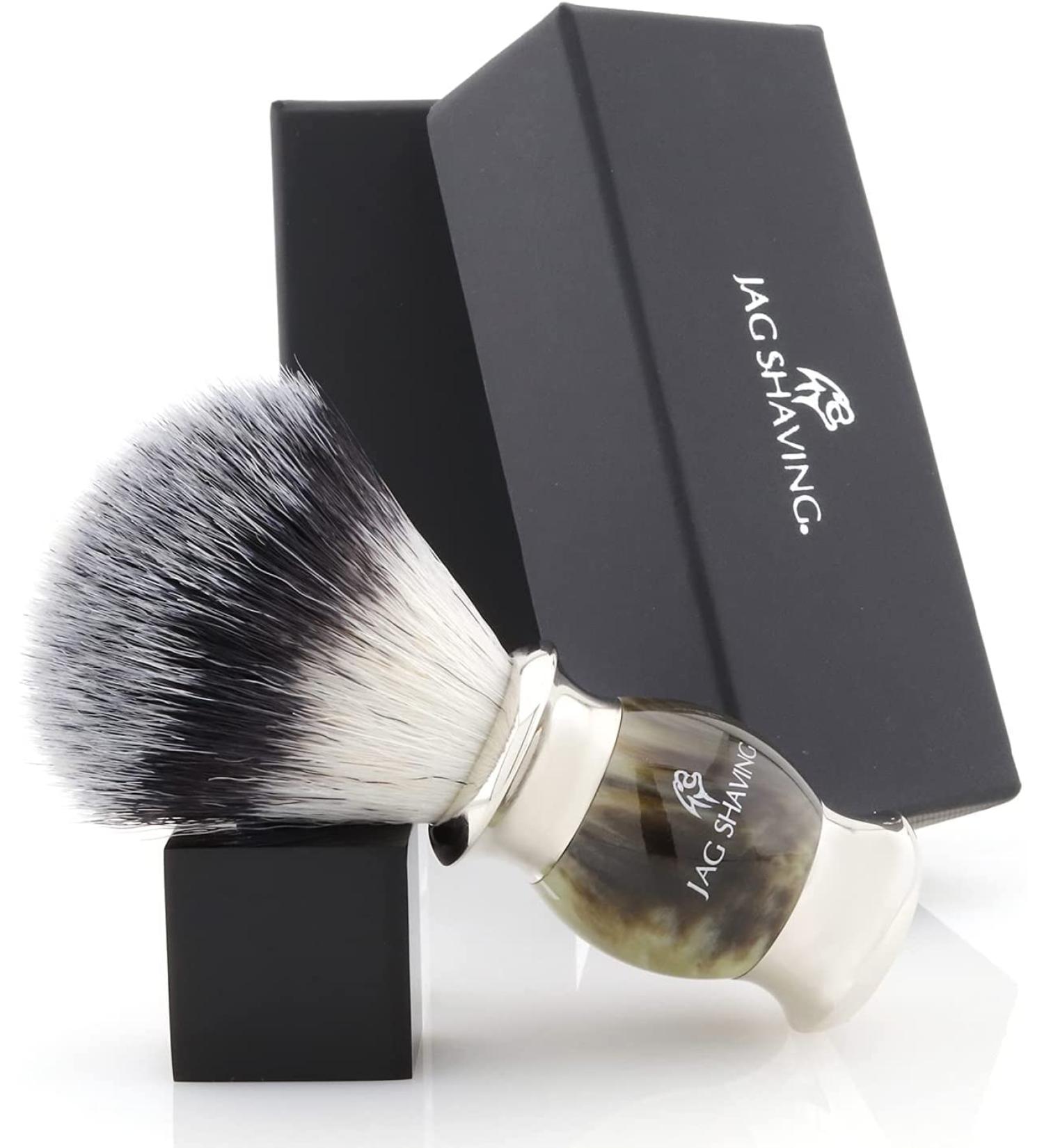 Jag Shaving Razor Brush - Synthetic Silver Tip Brush | Lee Range Green Horn Imitation - Perfect for Your Razor Planner - Buy Online on GoSupps.com