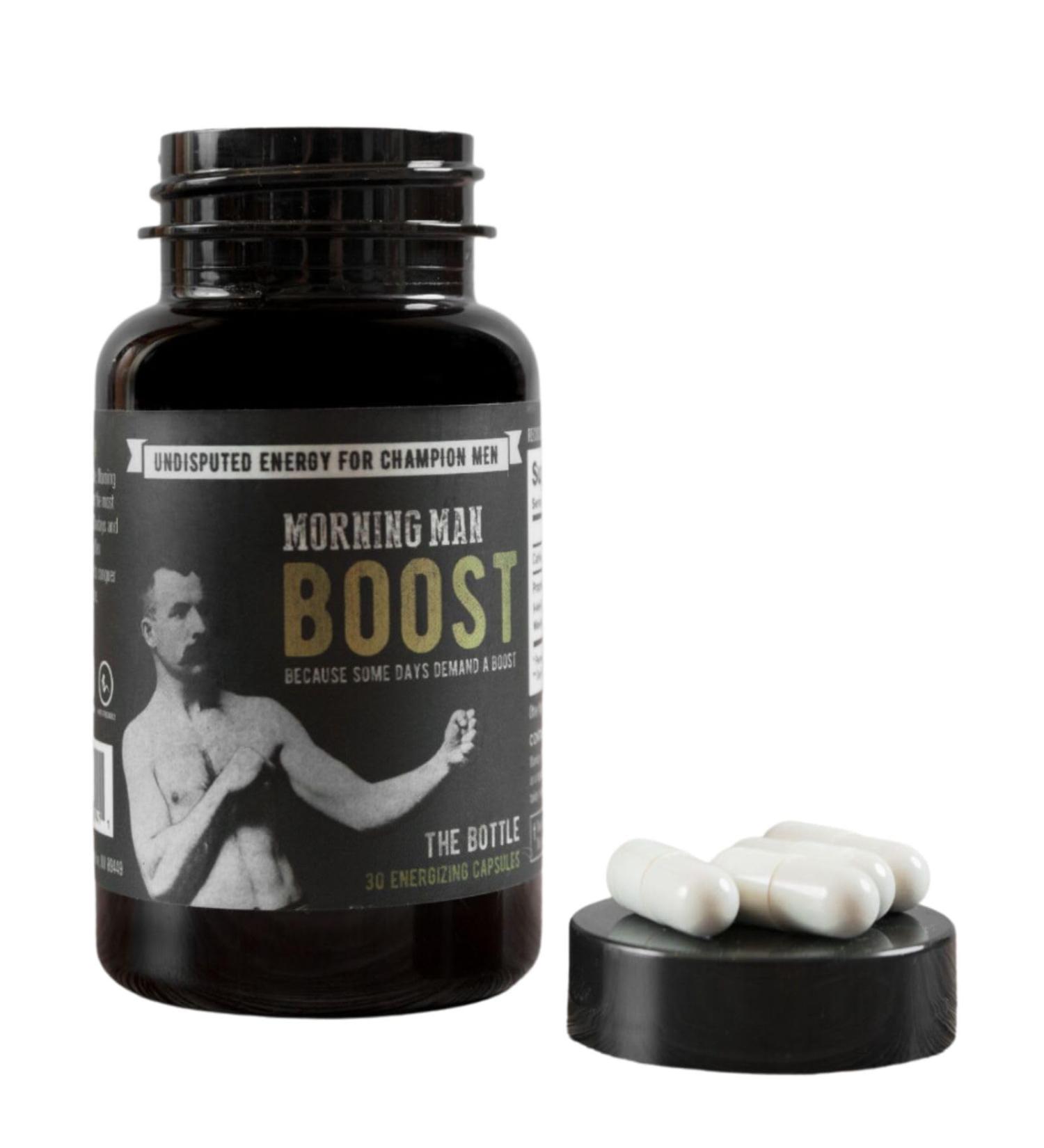 Morning Man Boost Caffeine Pills - 110mg Energy Supplement with Green Tea Extract | Vegan Gluten Free Non-GMO | Enhance Focus & Alertness | 30 Capsules - Buy Online on GoSupps.com