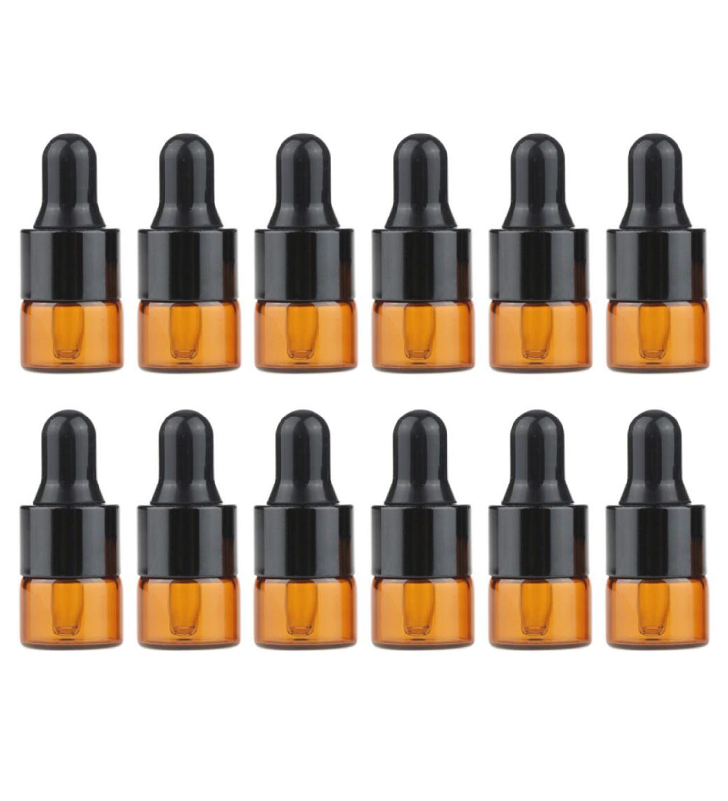 24 Mini Amber Glass Essential Oil Drip Bottles with Black Rubber Caps - Perfect for Cosmetics Perfume & Sample Liquid Storage (1ml) - Buy Online on GoSupps.com