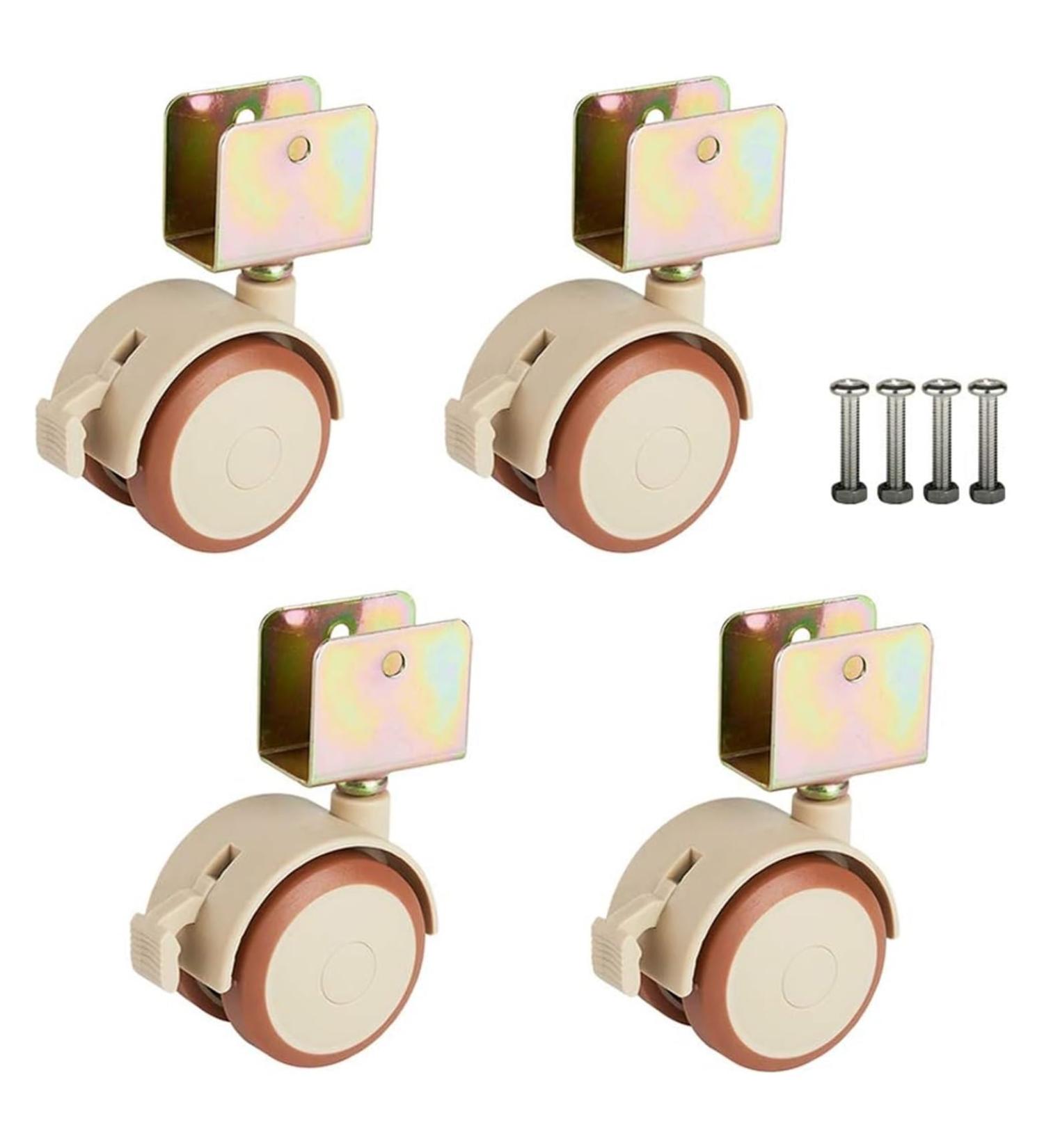 Threaded Shaft Swivel Castors Ball Castors Set of 4 2 Inch Furniture Wheel with Brake Baby Crib Wheel Accessories Load 100kg Double Wheel Silent with Screws with U-Bracket(20mm/0.8in) - Buy Online on GoSupps.com