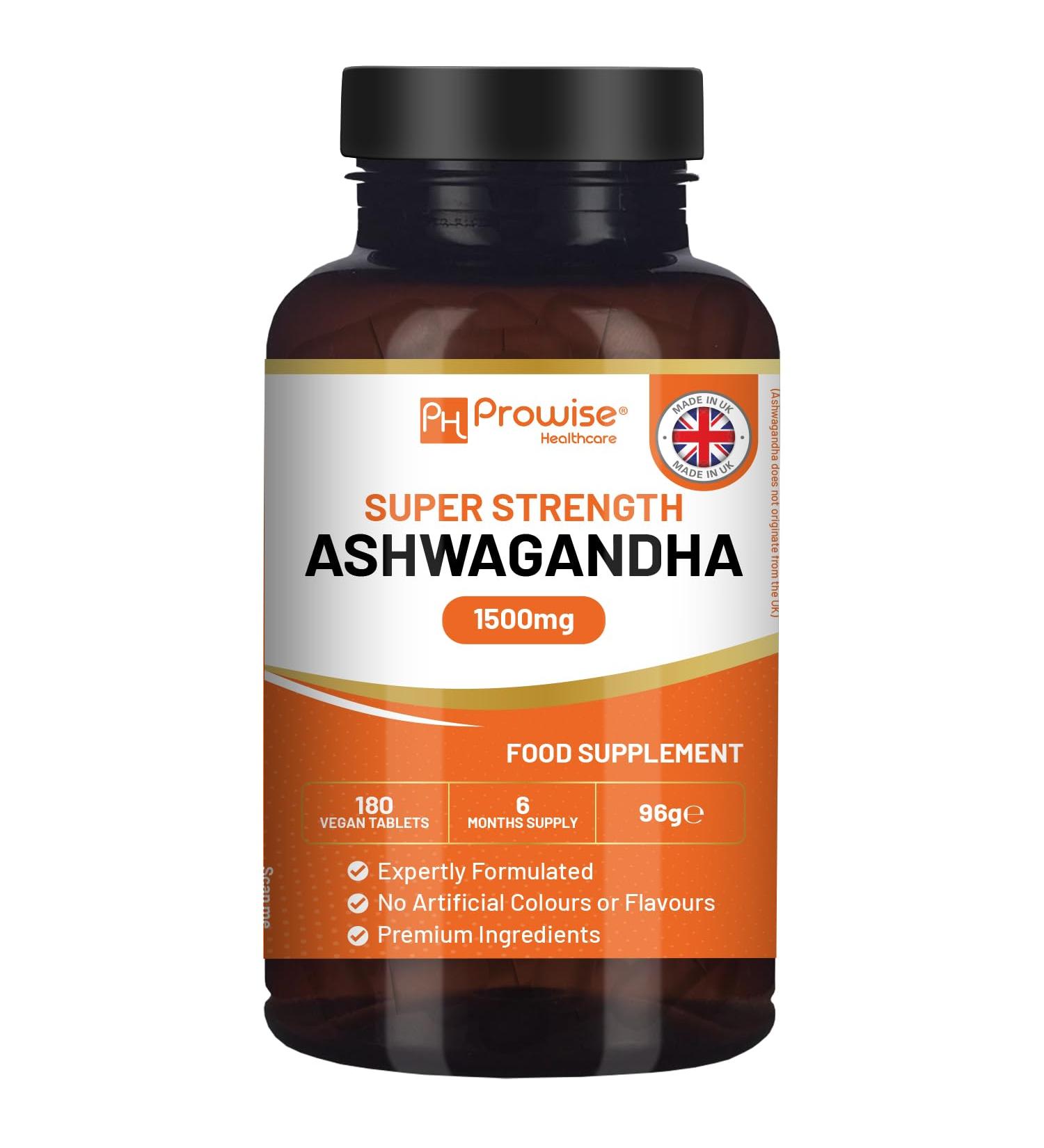 High Strength Ashwagandha 1500mg 180 Vegan Tablets | 6 Months Supply | Pure Root Extract | Made in UK by Prowise Healthcare - Buy Online on GoSupps.com