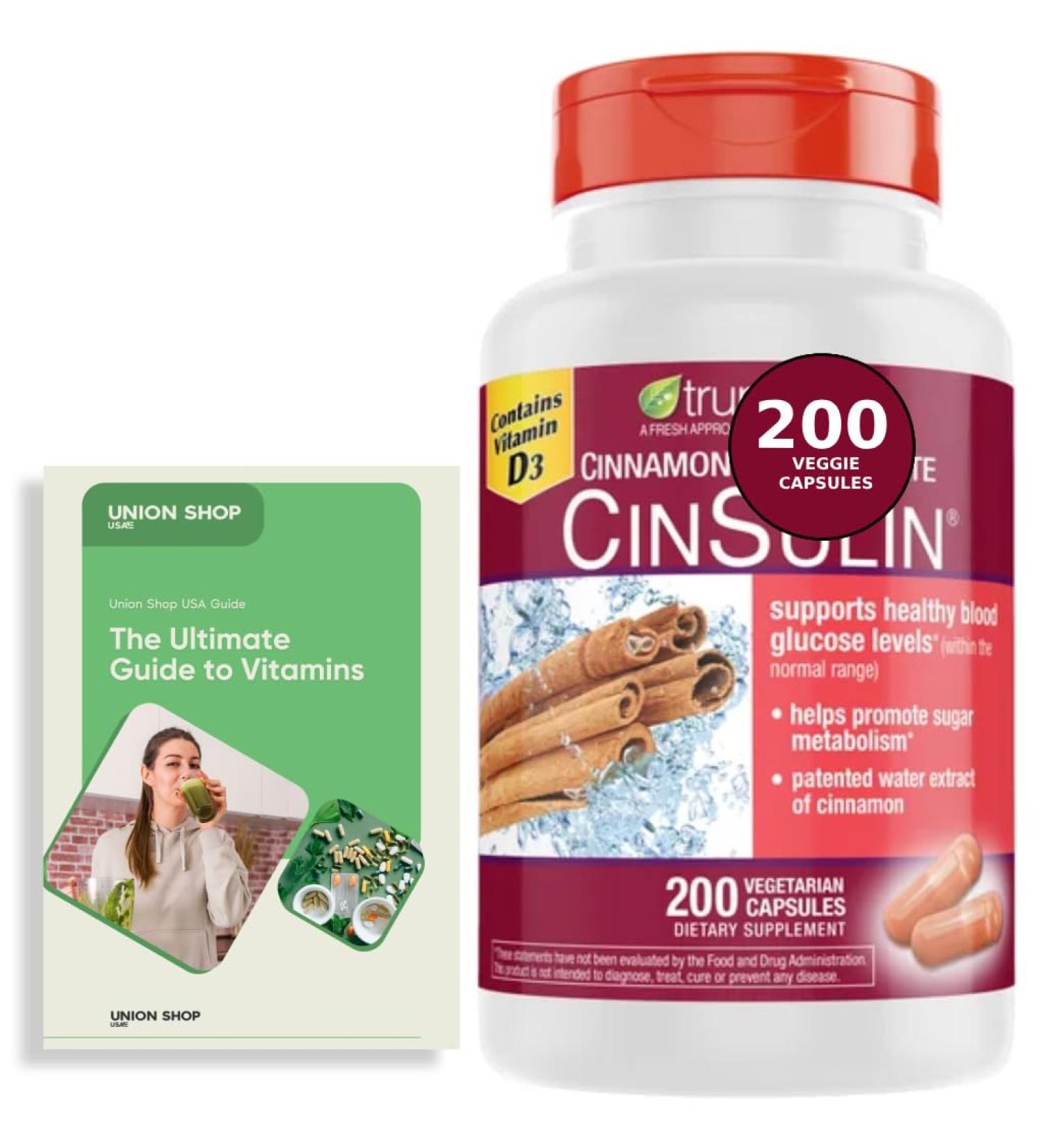 Advanced Strength Cinssulin Cinnamon Chromium Picolinate Vitamin D3 Cinnamon 500 Mg Chromium Picolinate 400 Mcg Vitamin D3 500 Iu 200 Capsules + Exclusive Vitamin Guide