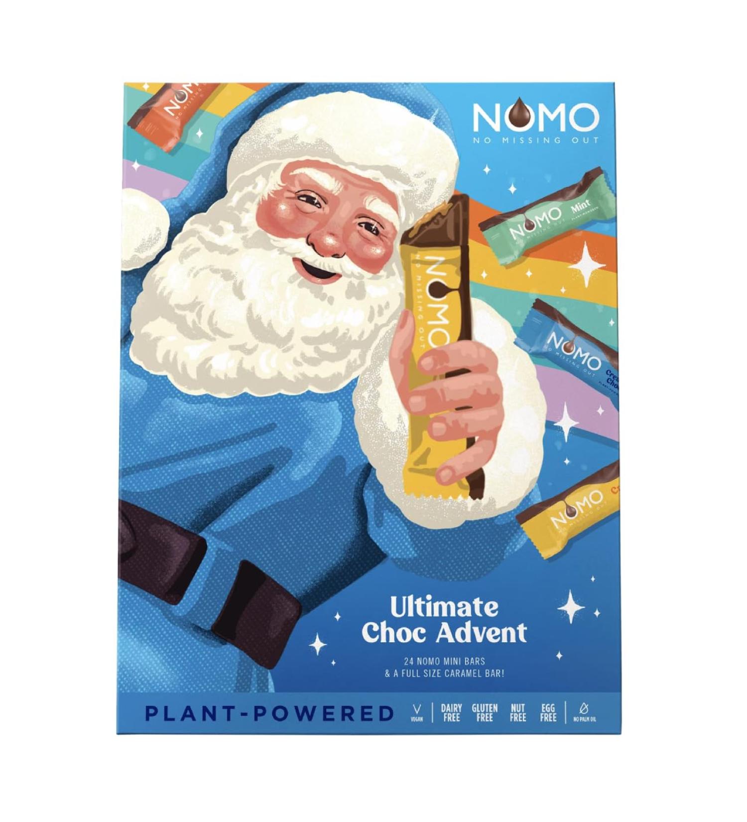 NOMO Ultimate Choc Calendrier de l'Avent de No l 24 mini barres 1 barre caramel pleine grandeur aliment par des plantes v g talien sans produits laitiers sans gluten sans noix sans ufs 320