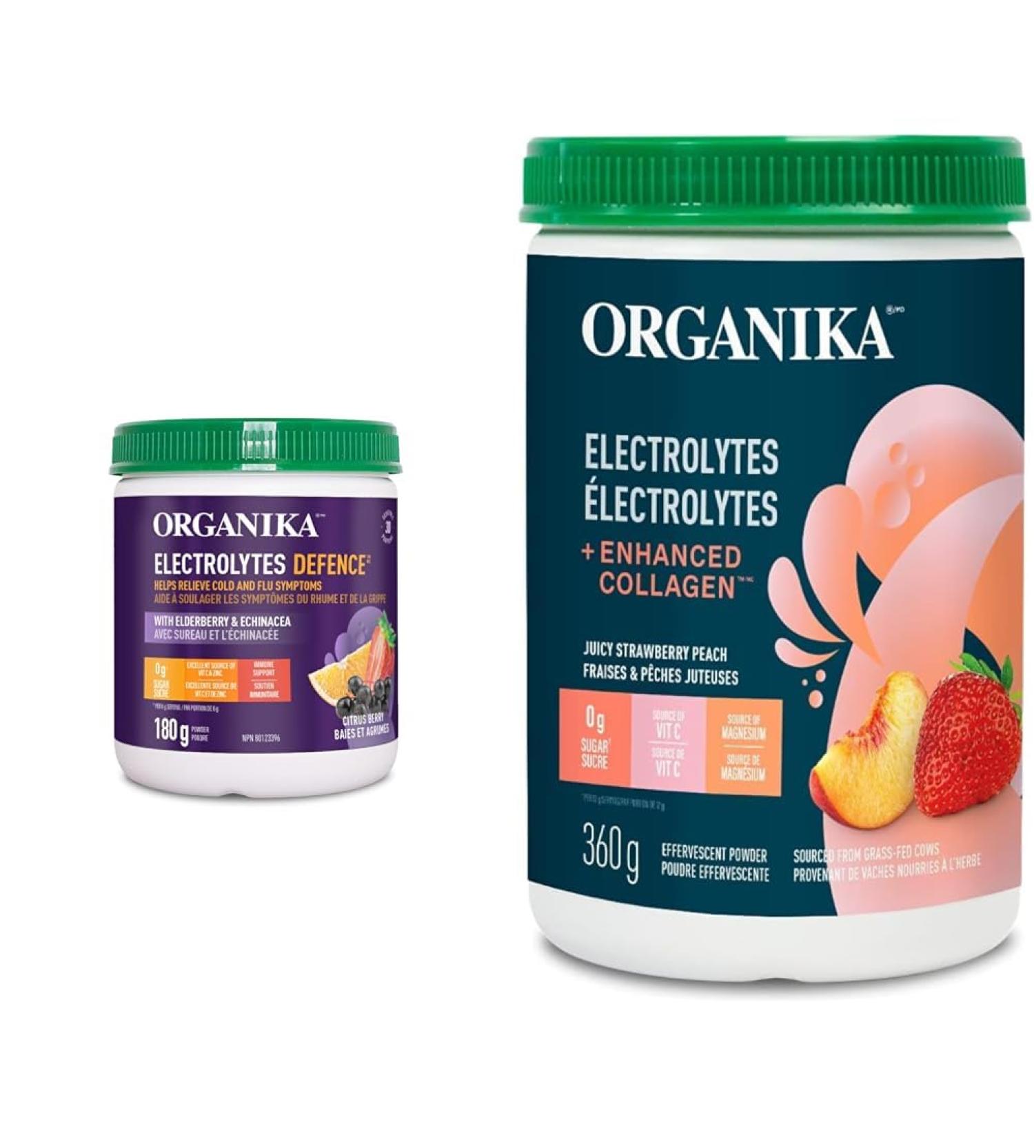 Organika Electrolytes Defence with Elderberry and Echinacea- Citrus Berry & Electrolytes + Enhanced Collagen- Strawberry Peach Flavour- Sugar-Free Hydration + Protein 360 gram - 30 Servings Defence + Enhanced - Buy Online on GoSupps.com