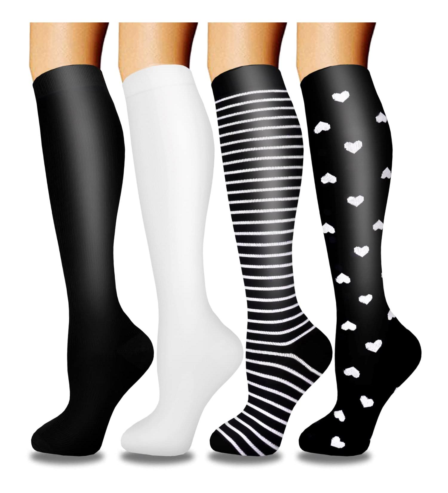 Actinput Compression Stockings - 4 Pairs Colorful Support Socks for Men & Women | Ideal for Sports Travel Flight Nursing - Black L-XL - Buy Online on GoSupps.com