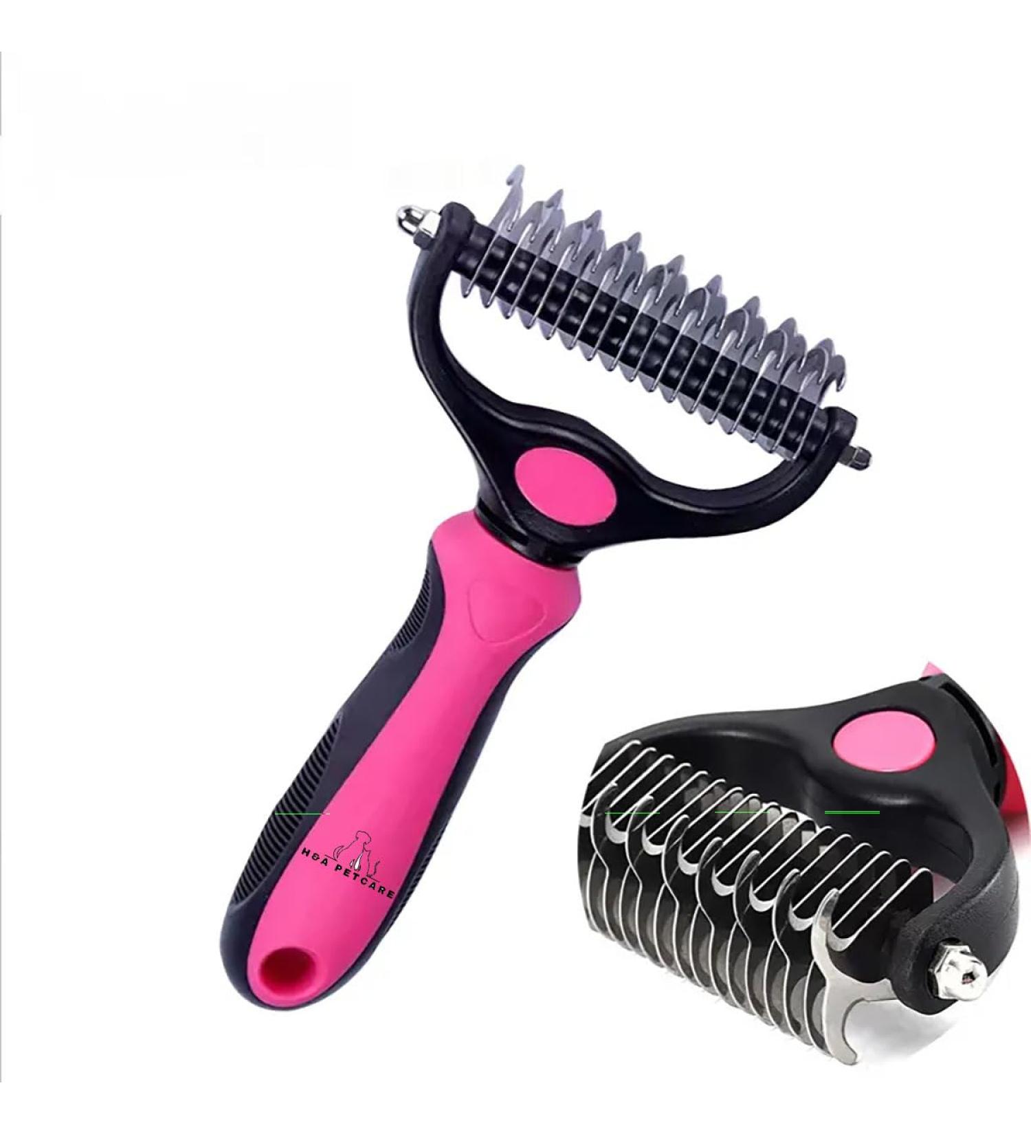H&A PETCARE Double-Sided Deshedding and Dematting Comb for Long Haired Cats and Dogs Deshedding Tool And Grooming Brush For Furry Pets (Pink) - Buy Online on GoSupps.com