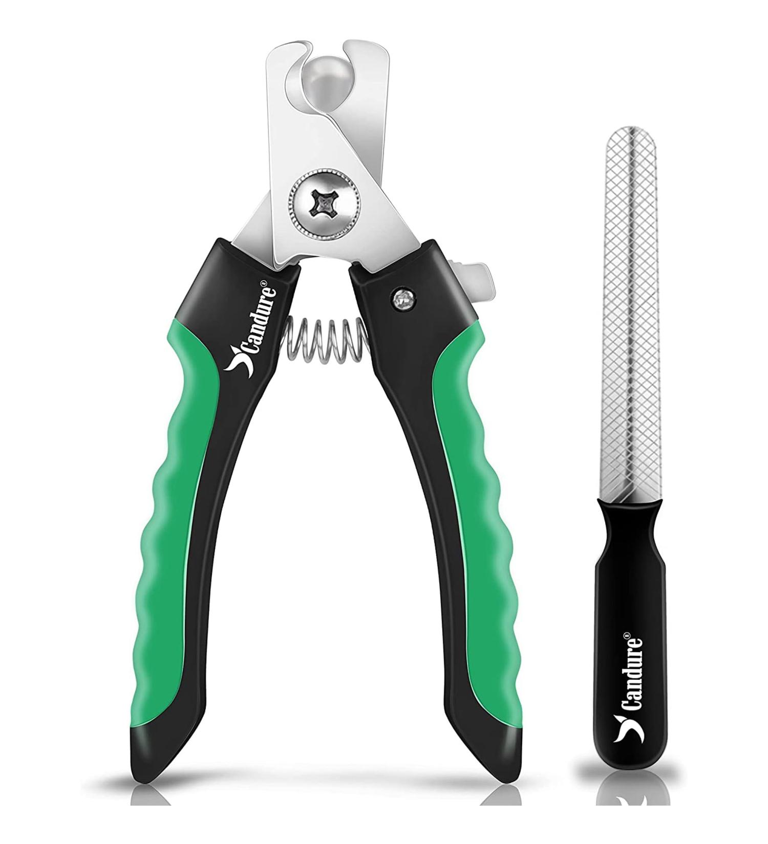 Candure Professional Claw Scissors for Dogs & Cats - High-Quality Stainless Steel Nail Clippers with Safety Protection & Nail Files - Small (S) Green - Buy Online on GoSupps.com