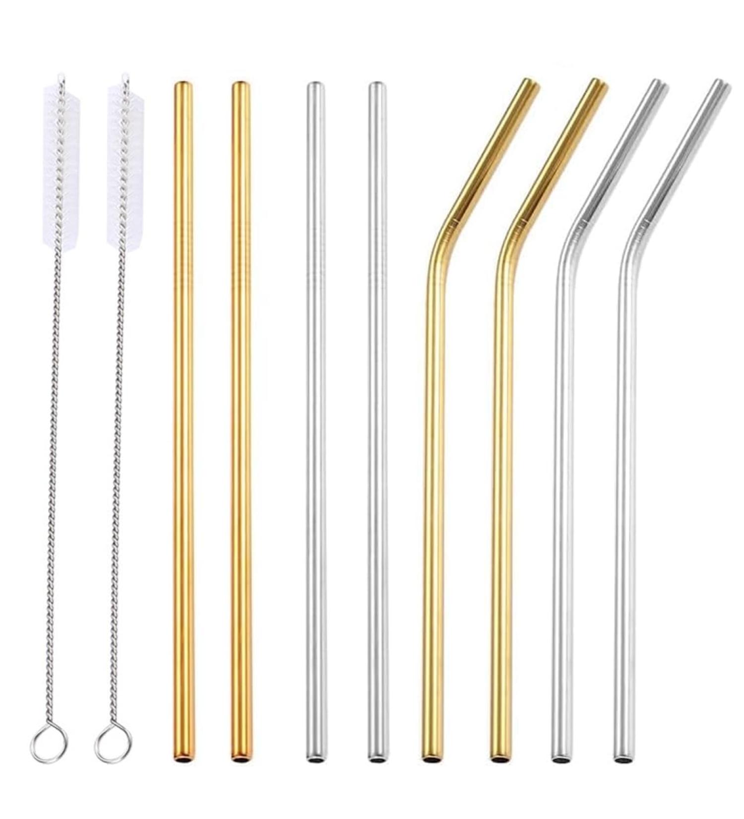 10PCS Metal Straw Stainless Steel Straws 0.2 * 8.4Inch Straws Drinking Reusable Smoothie Straws Reusable with 7.9Inch Cleaning Brush(4 Straight 4 Bent 2 Brush) - Buy Online on GoSupps.com