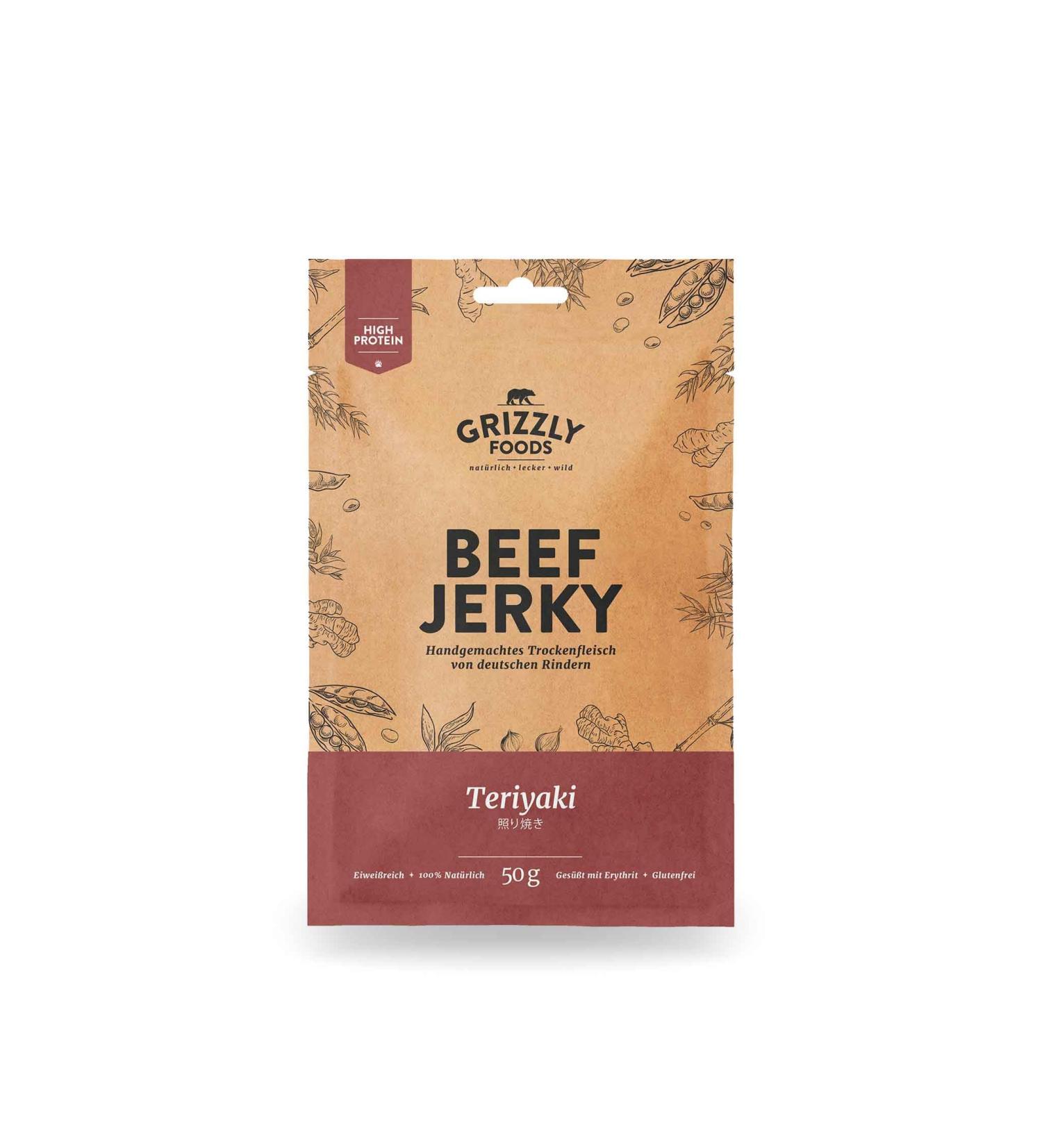 Buy Premium German Beef Jerky - Teriyaki Flavor (Pack of 10 x 50g) - 500g Dried Beef - International Shipping Available - Buy Online on GoSupps.com