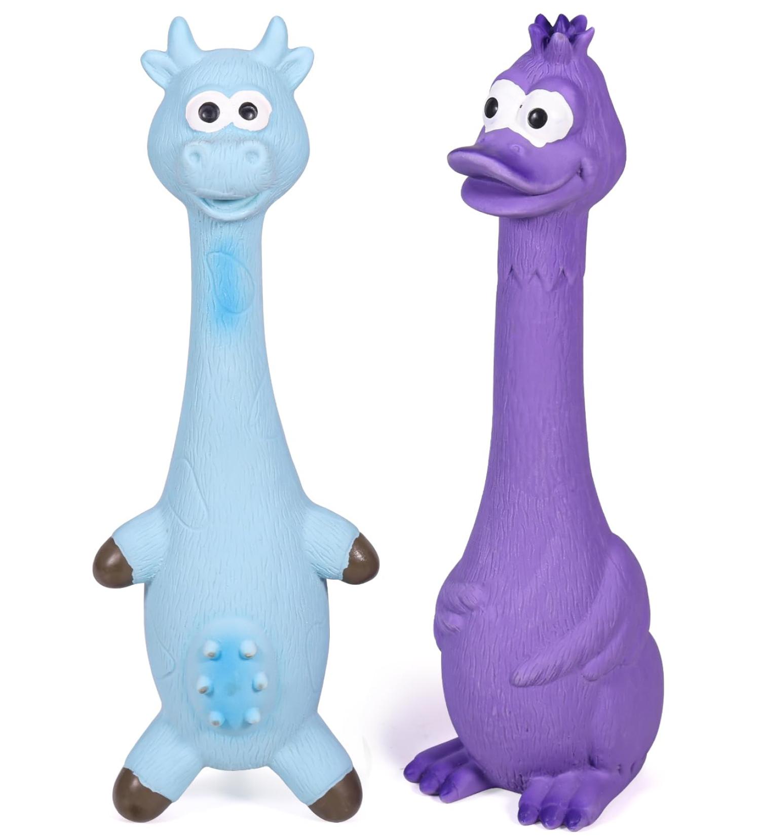 SCHITEC Squeaky Dog Toys 2 Pack Squawking Latex Toy with Interactive Squeaker Squeak Rubber Duck Chicken for Medium Small Dogs Animal Print - Buy Online on GoSupps.com