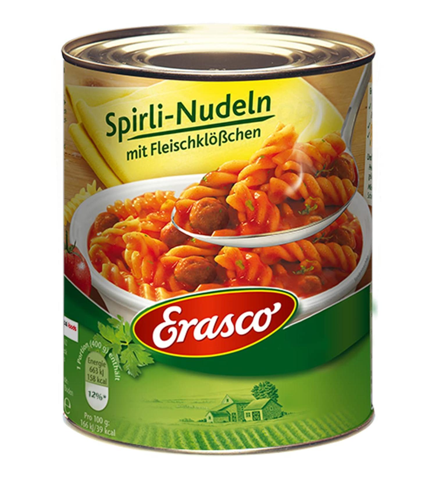 n.v. Erasco Spirli Noodles with Meatballs in Tomato Sauce 800g
