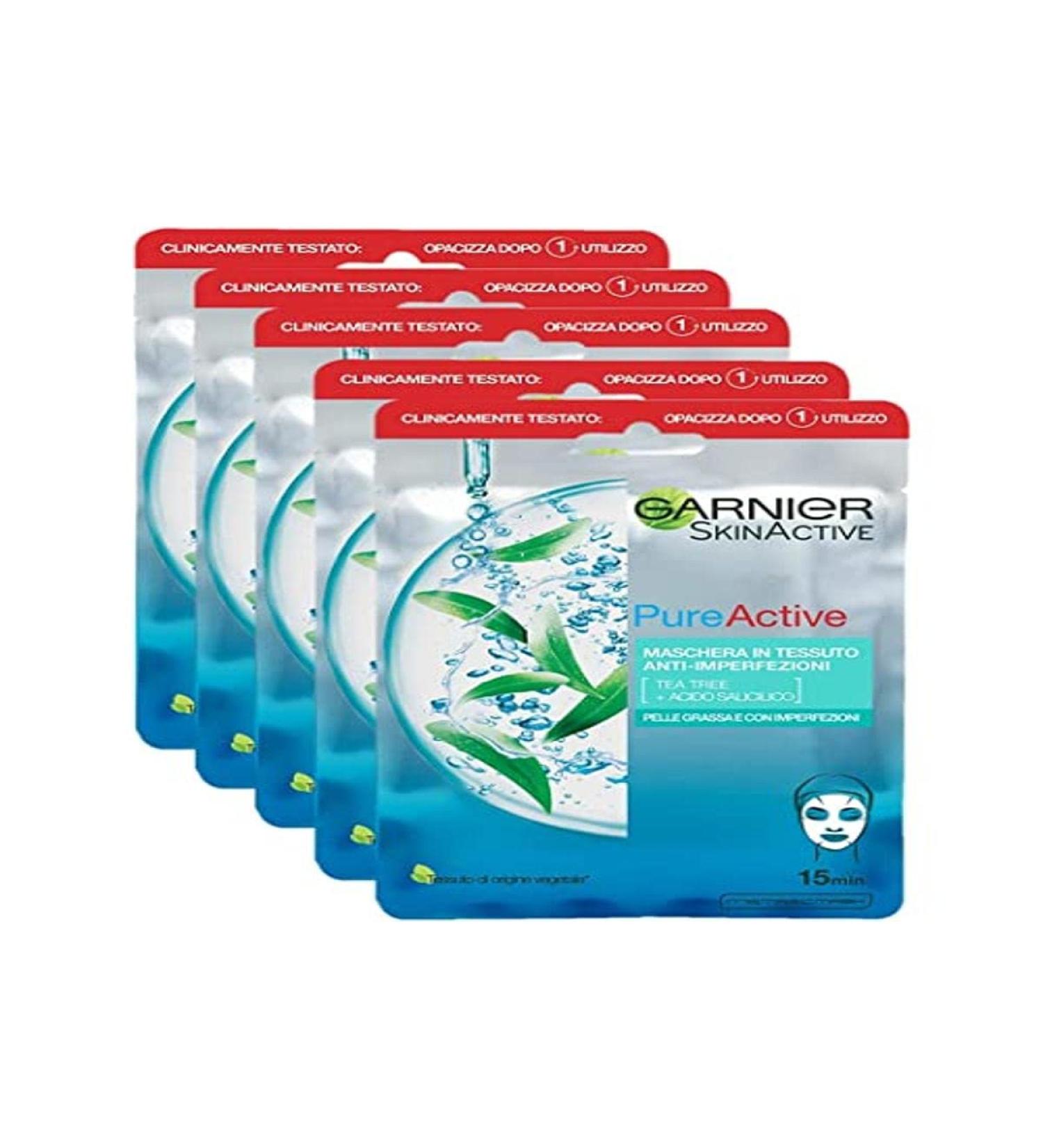 Garnier Garnier SkinActive Pure Active Anti-Blemish & Hydrating Fabric Mask for Oily Skin with Blemishes Pack of 5