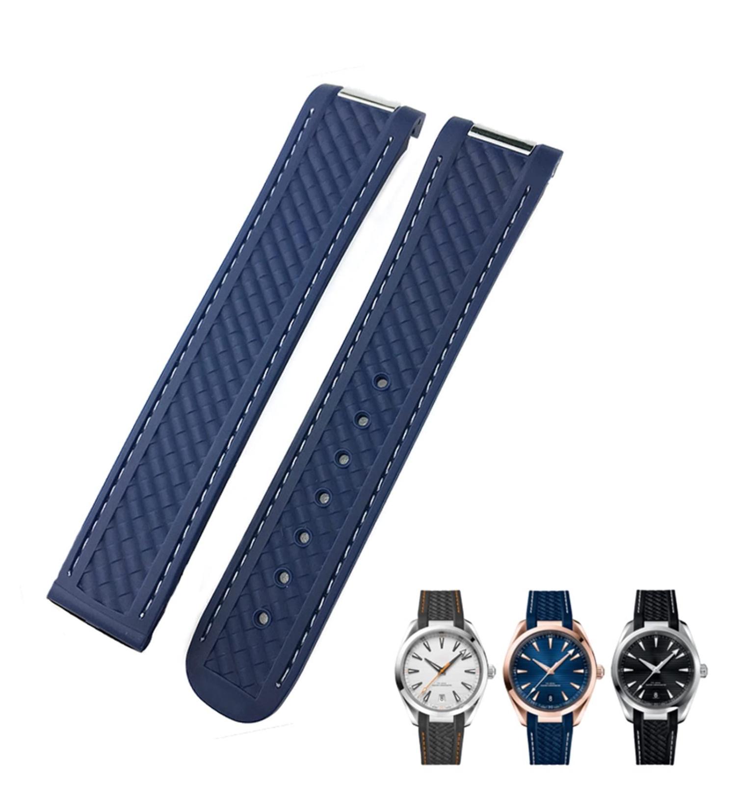 KKFAUSE Rubber Watch Bracelet for Omega Seamaster 300 & Speedmaster - 19mm & 20mm Silicone Wrap in Blue & White - Buy Online on GoSupps.com