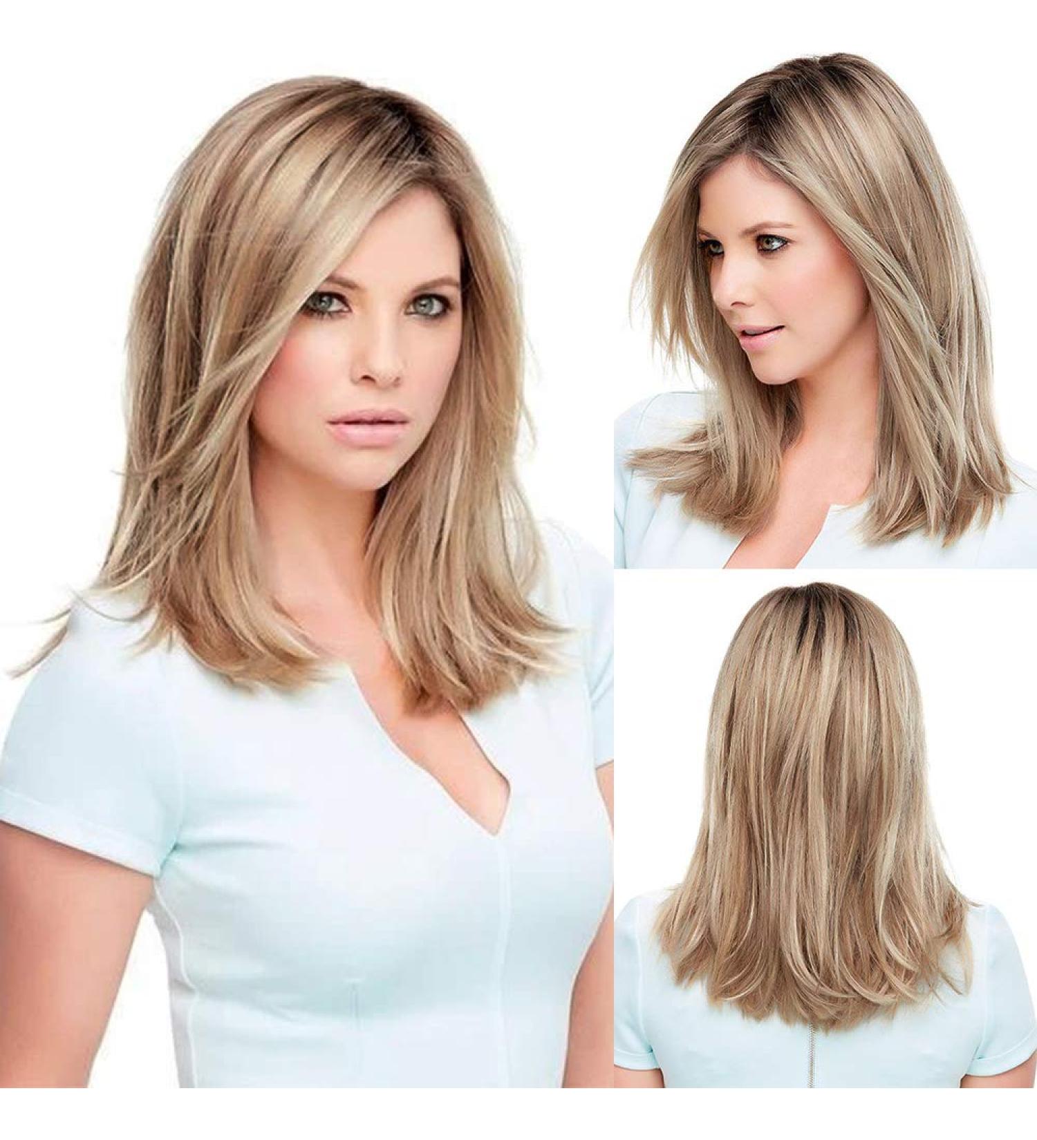 BLONDE UNICORN Strawberry Blonde Ombre Dark Root Wig for Women - Shoulder Length Straight Hair Wig with Natural Side Part - OMBRE BLONDE 2 - Buy Online on GoSupps.com