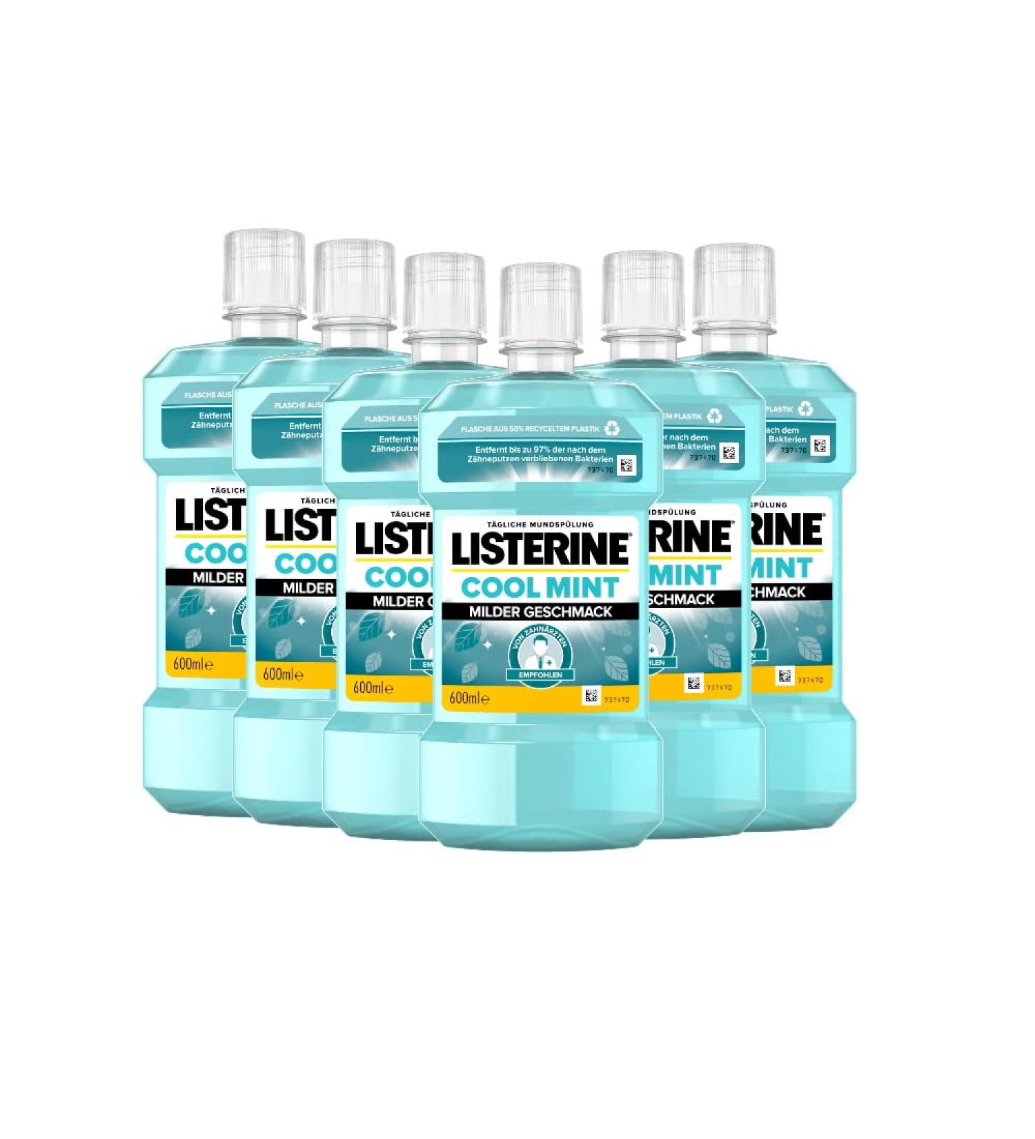 Buy Listerine Cool Mint Alcohol-Free Mouthwash - Antibacterial Mild Taste 6 x 600 ml - Healthy Teeth & Fresh Breath - International Shipping Available - Buy Online on GoSupps.com