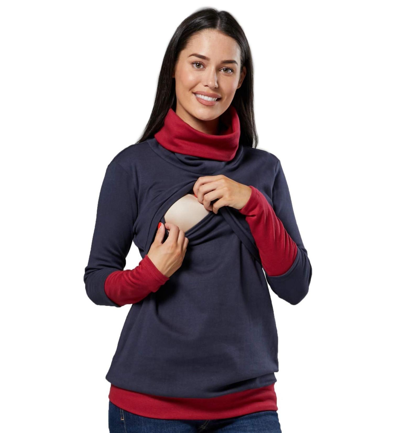Happy Mama Maternity Nursing Jumper Sweatshirt 348 Graphite & Crimson - Size 14-16 - Buy Online on GoSupps.com