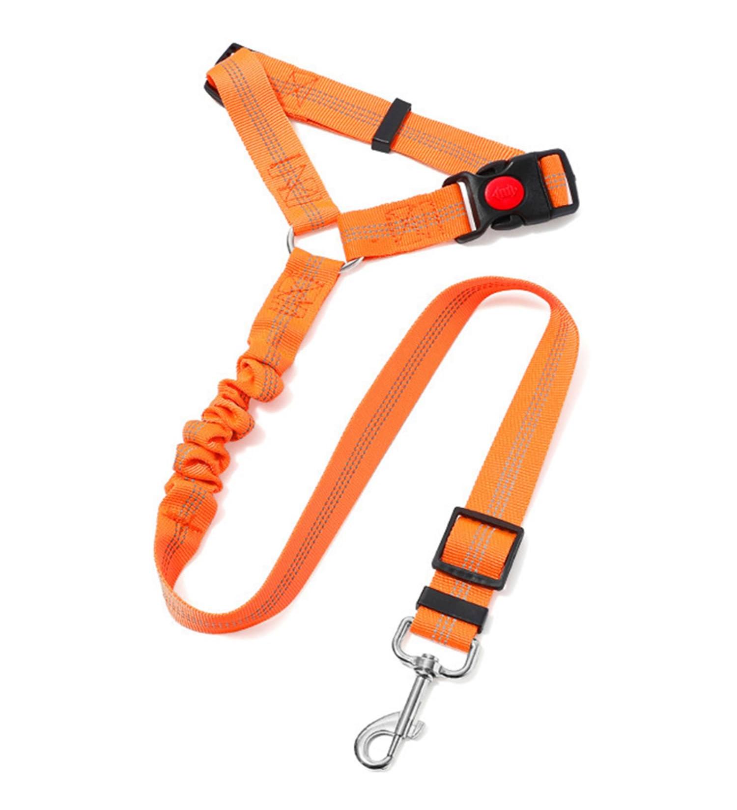 Dog Car Seat Belt Harness with Anti-Shock Bungee Buffer - Adjustable Safety Leads for Pets Travel - Orange - Buy Online on GoSupps.com