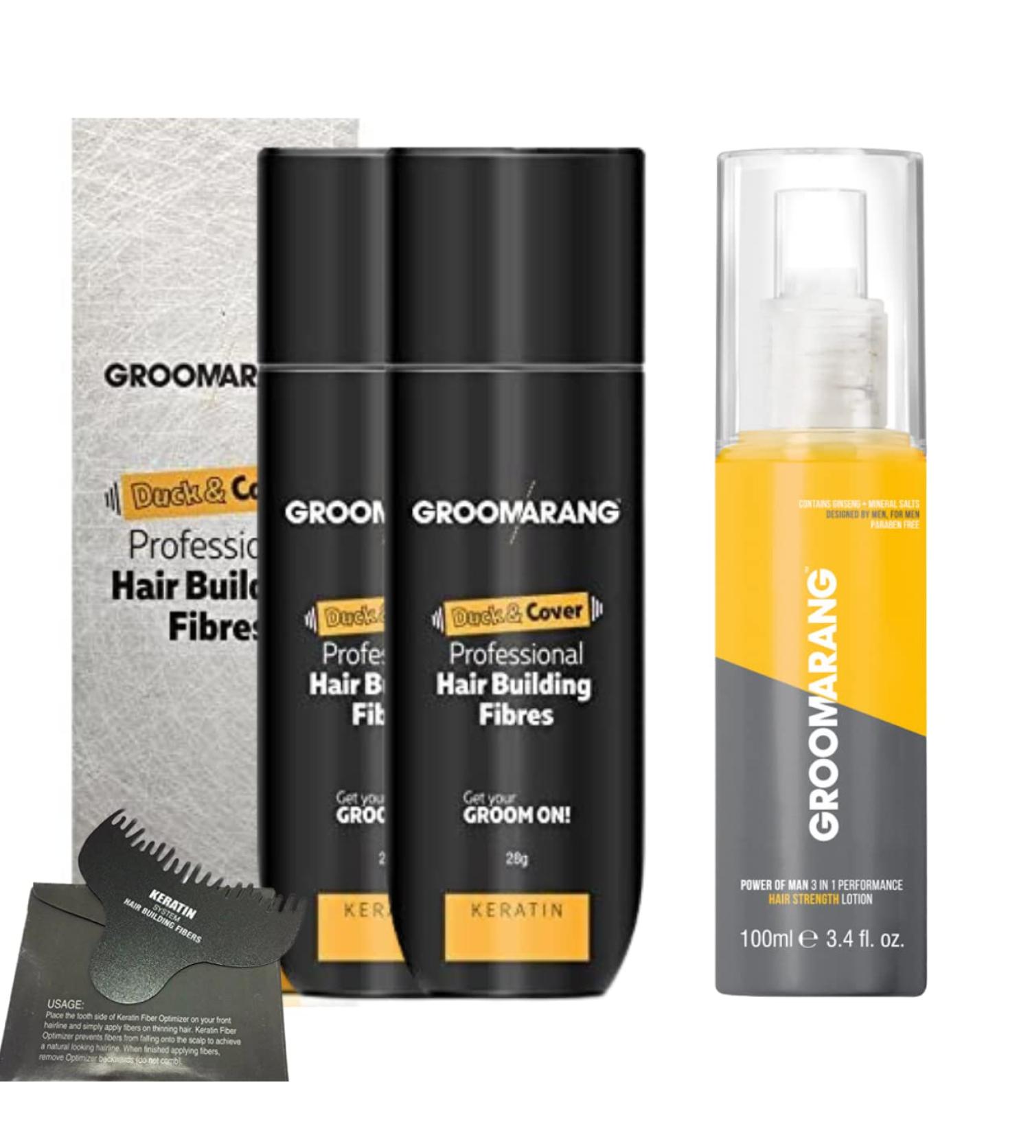 Buy Groomarang Keratin Hair Fibers x2 - Instant Fuller Hair Solution for Thinning Hair in Black | International Shipping - Buy Online on GoSupps.com