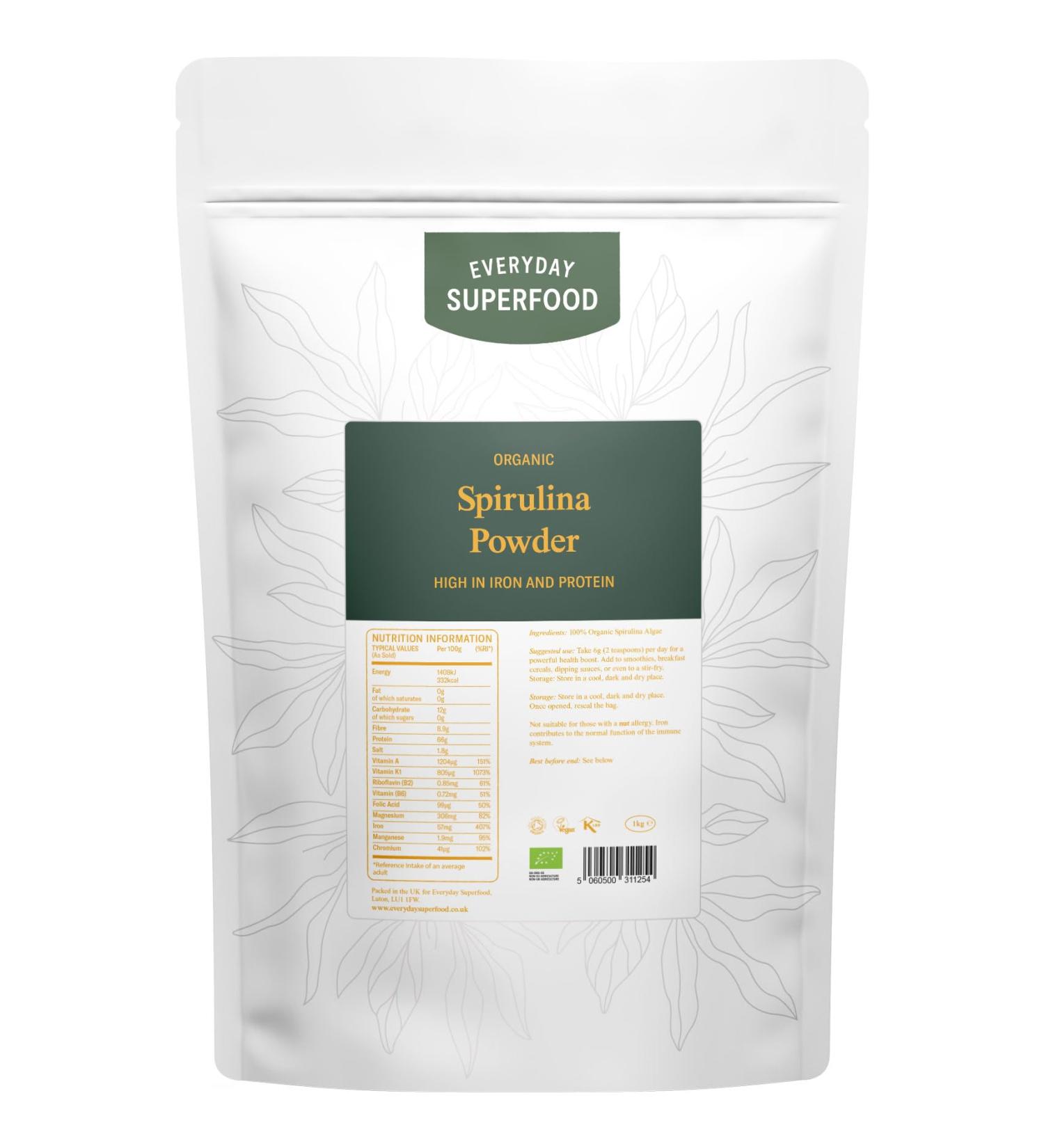 Premium UK Certified Organic Spirulina Powder 1kg - Vegan & Kosher Superfood for Smoothies - Buy Online on GoSupps.com