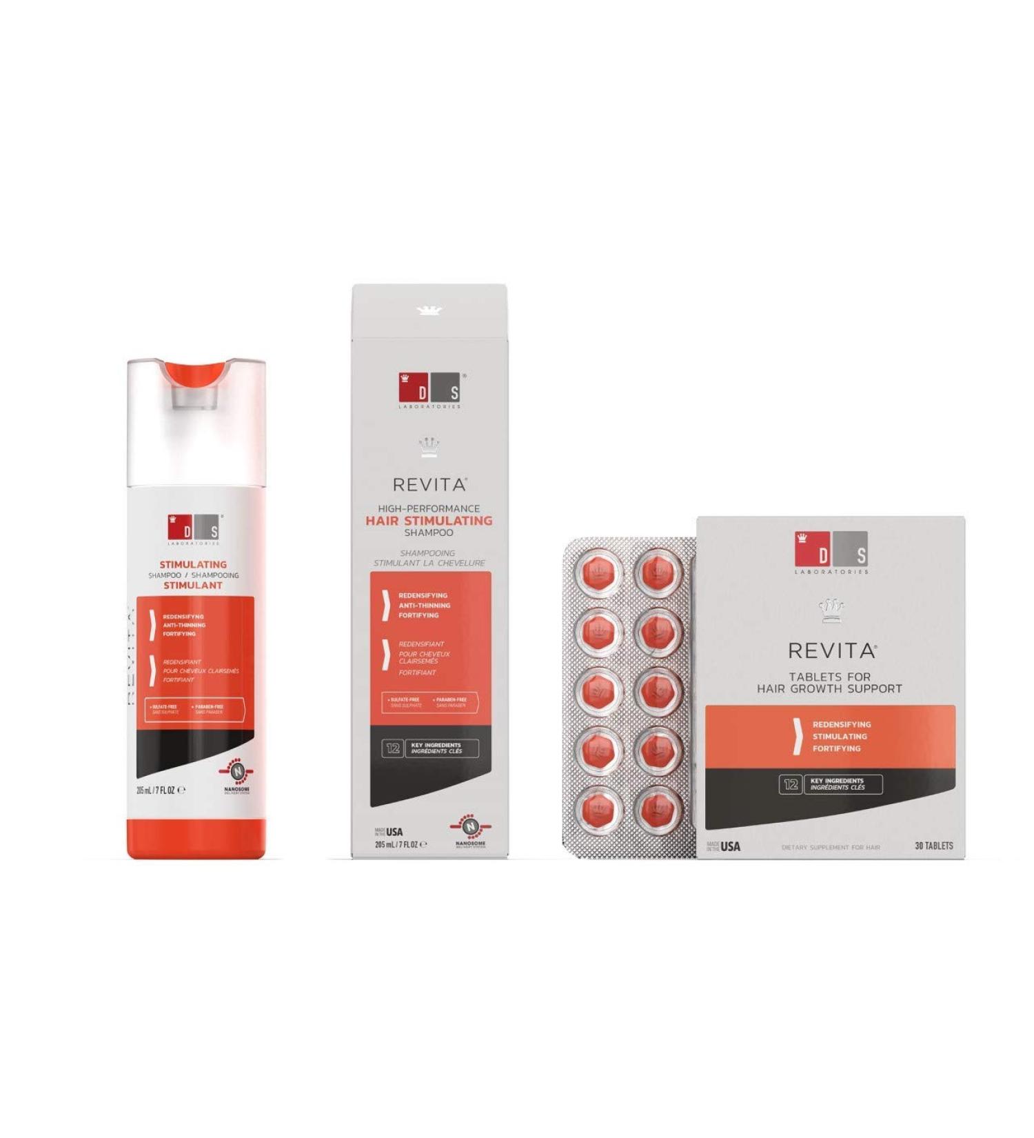 Hair Thinning & Hair Growth Kit w/Revita Hair Stimulating Shampoo and Revita Hair Growth Supplement Tablets for Men & Women (All Types of Hair Loss) - Buy Online on GoSupps.com